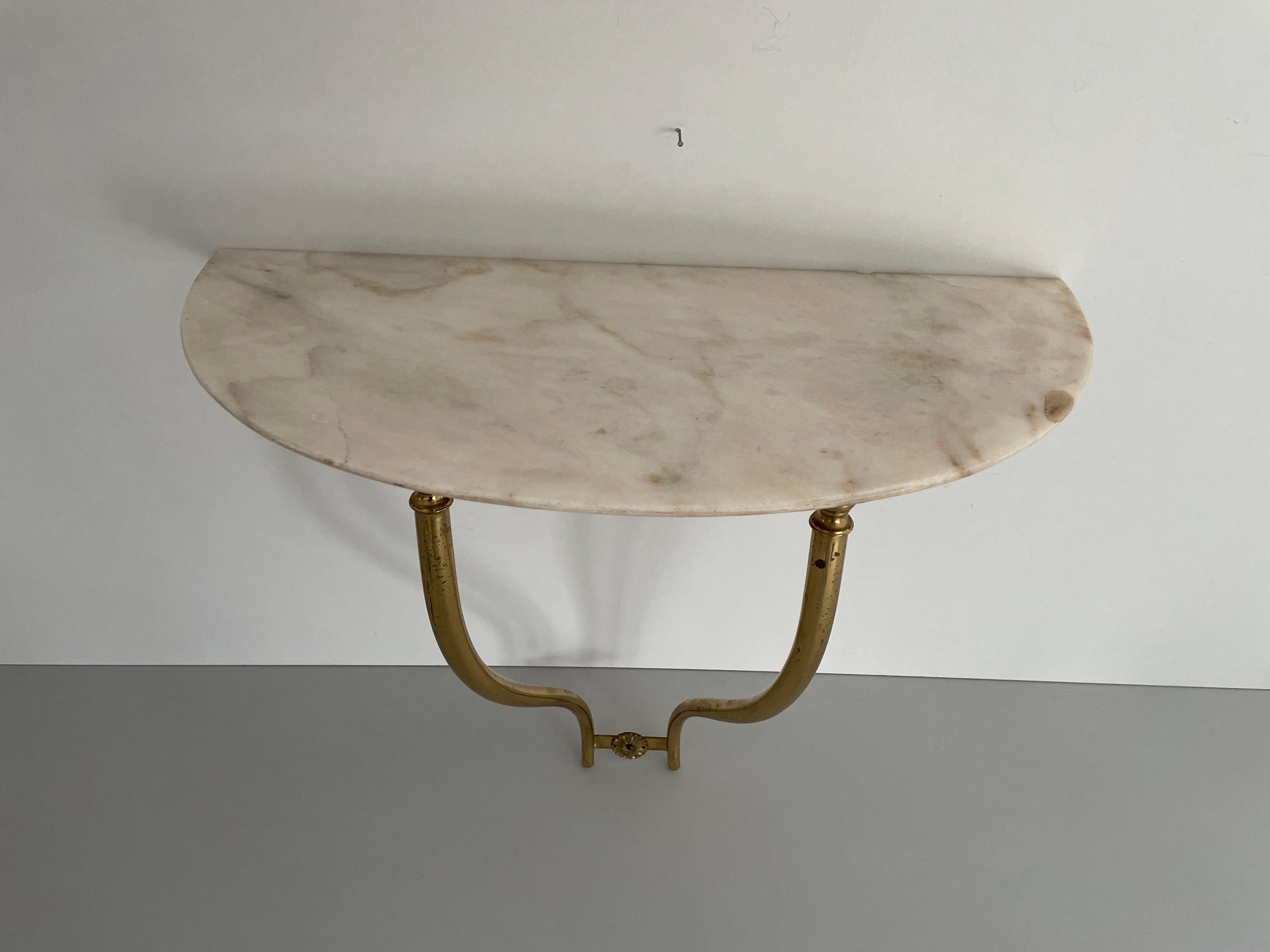 Mid-Century Modern Mid-Century Brass and Marble Top Floating Wall Console Table, 1950s, Italy For Sale