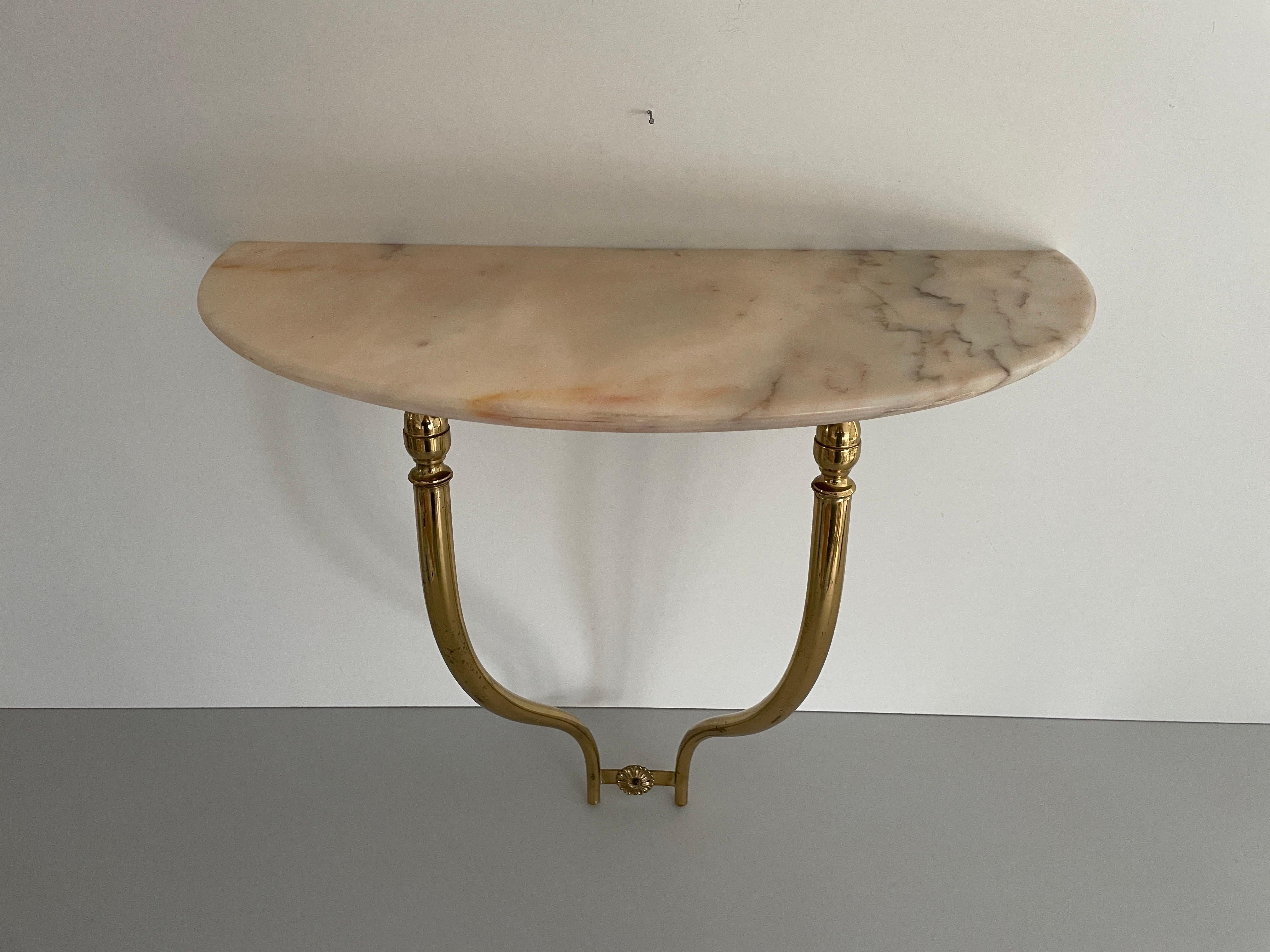 Mid-Century Modern Mid-Century Brass and Marble Top Floating Wall Console Table, 1950s, Italy