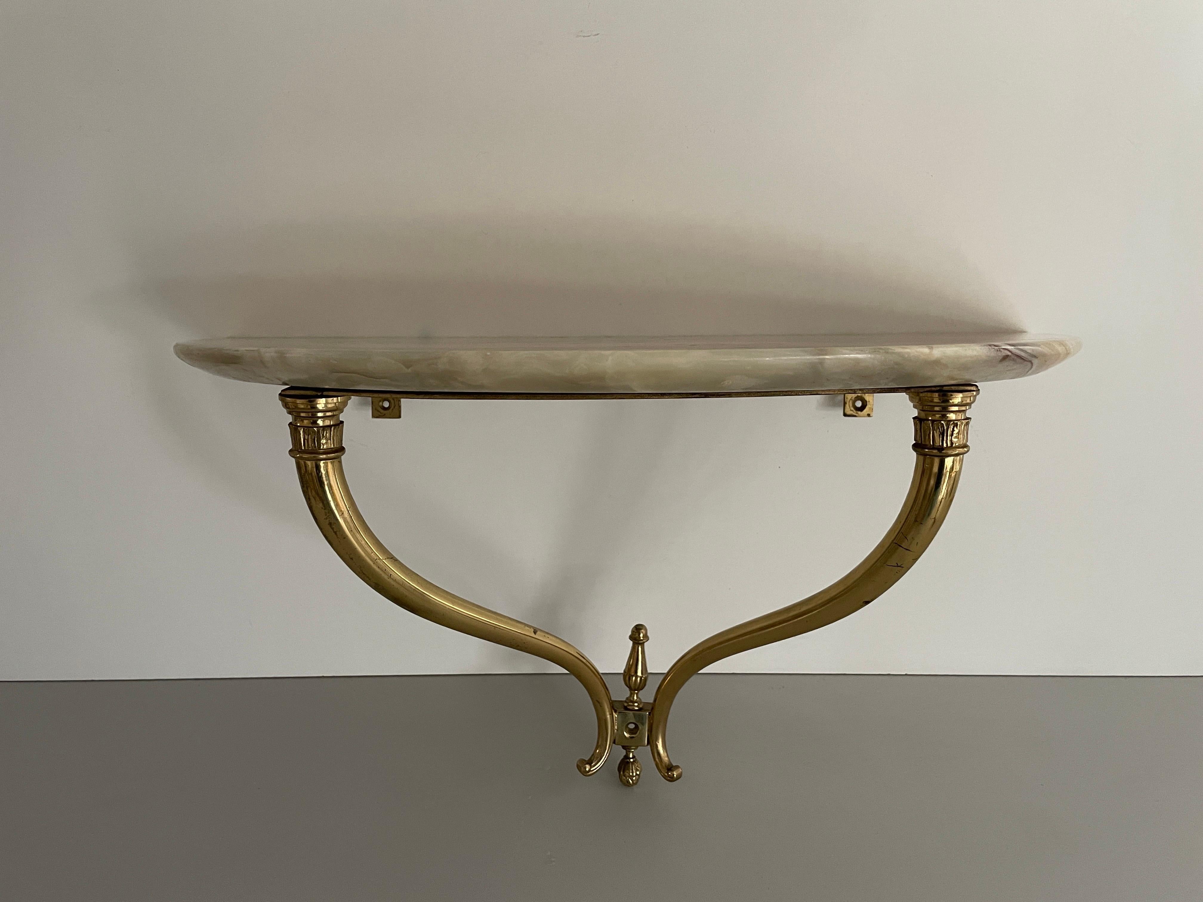 Mid-Century moderno Consolle da parete galleggiante con piano in ottone e marmo, anni '50, Italia