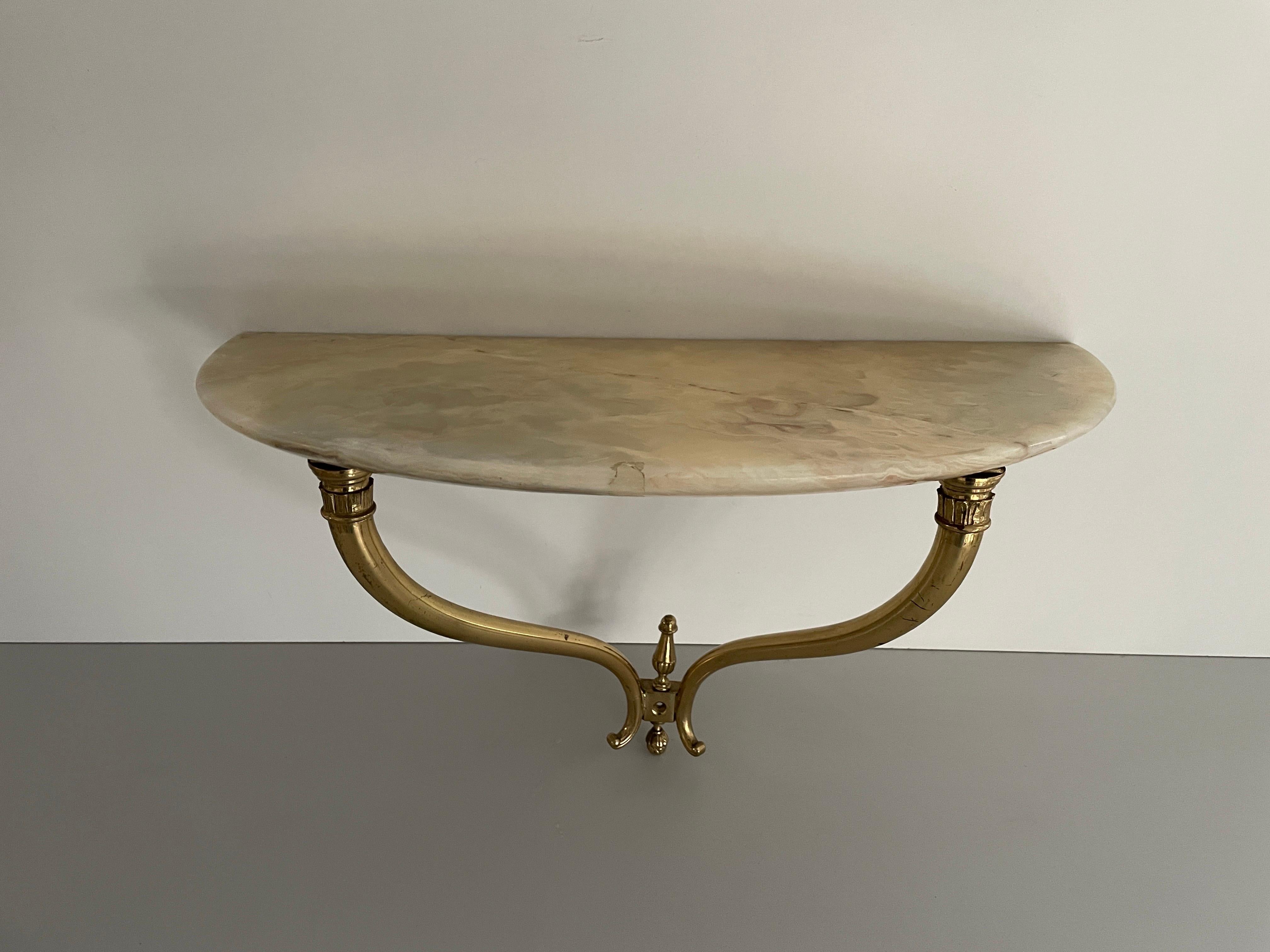 Mid-Century Modern Mid-Century Brass and Marble Top Floating Wall Console Table, 1950s, Italy