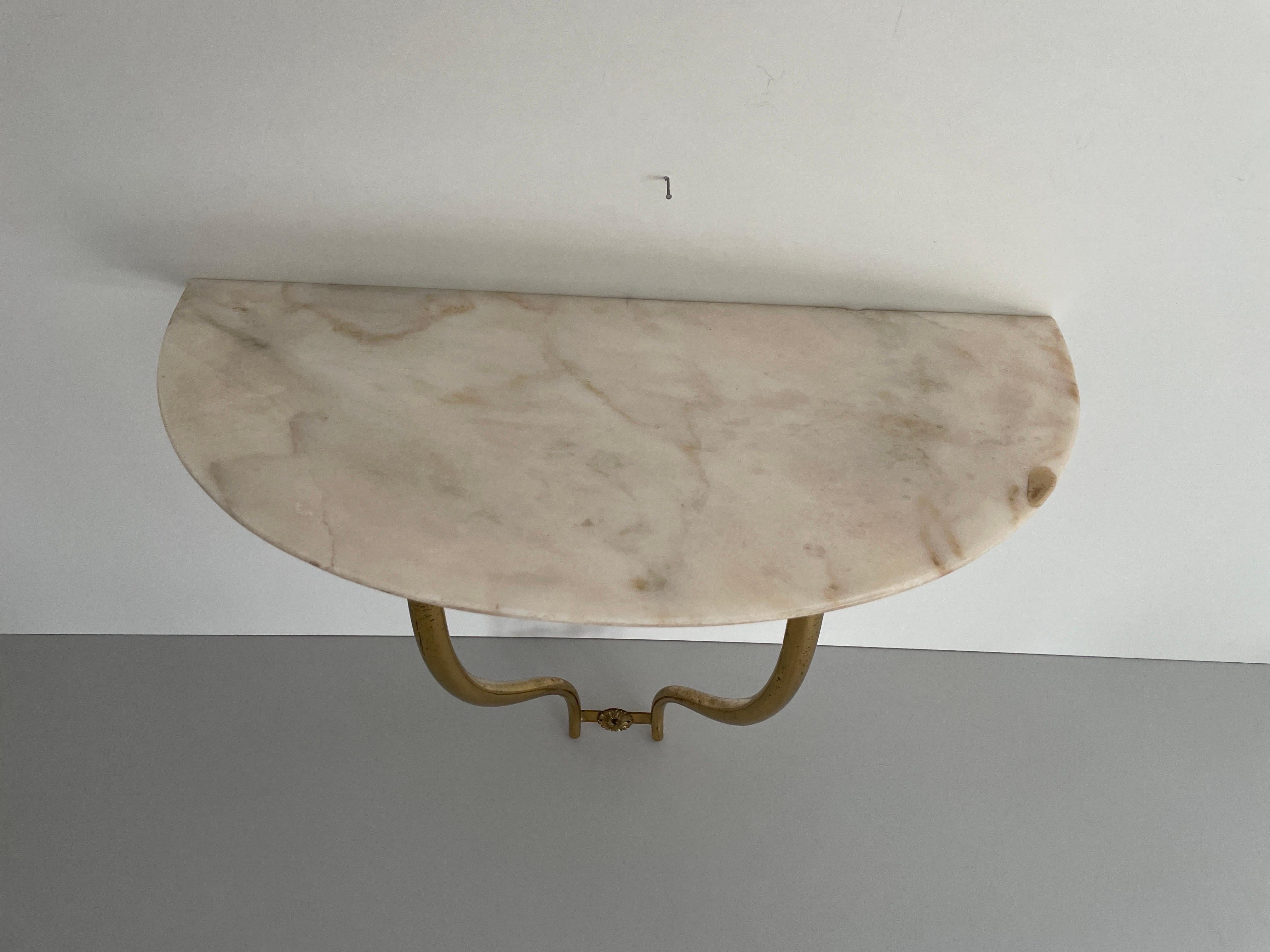 Italian Mid-Century Brass and Marble Top Floating Wall Console Table, 1950s, Italy For Sale