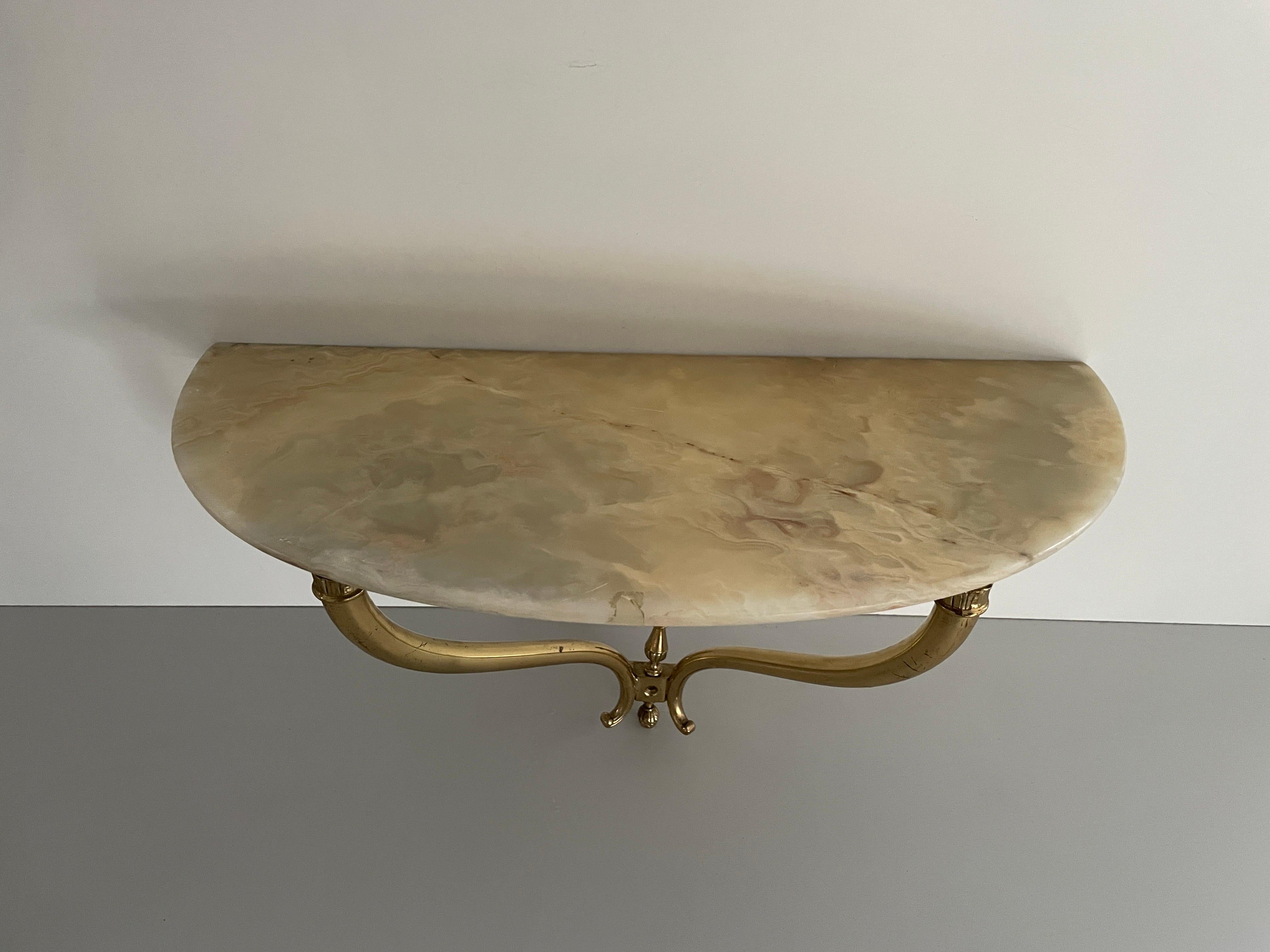 Italian Mid-Century Brass and Marble Top Floating Wall Console Table, 1950s, Italy
