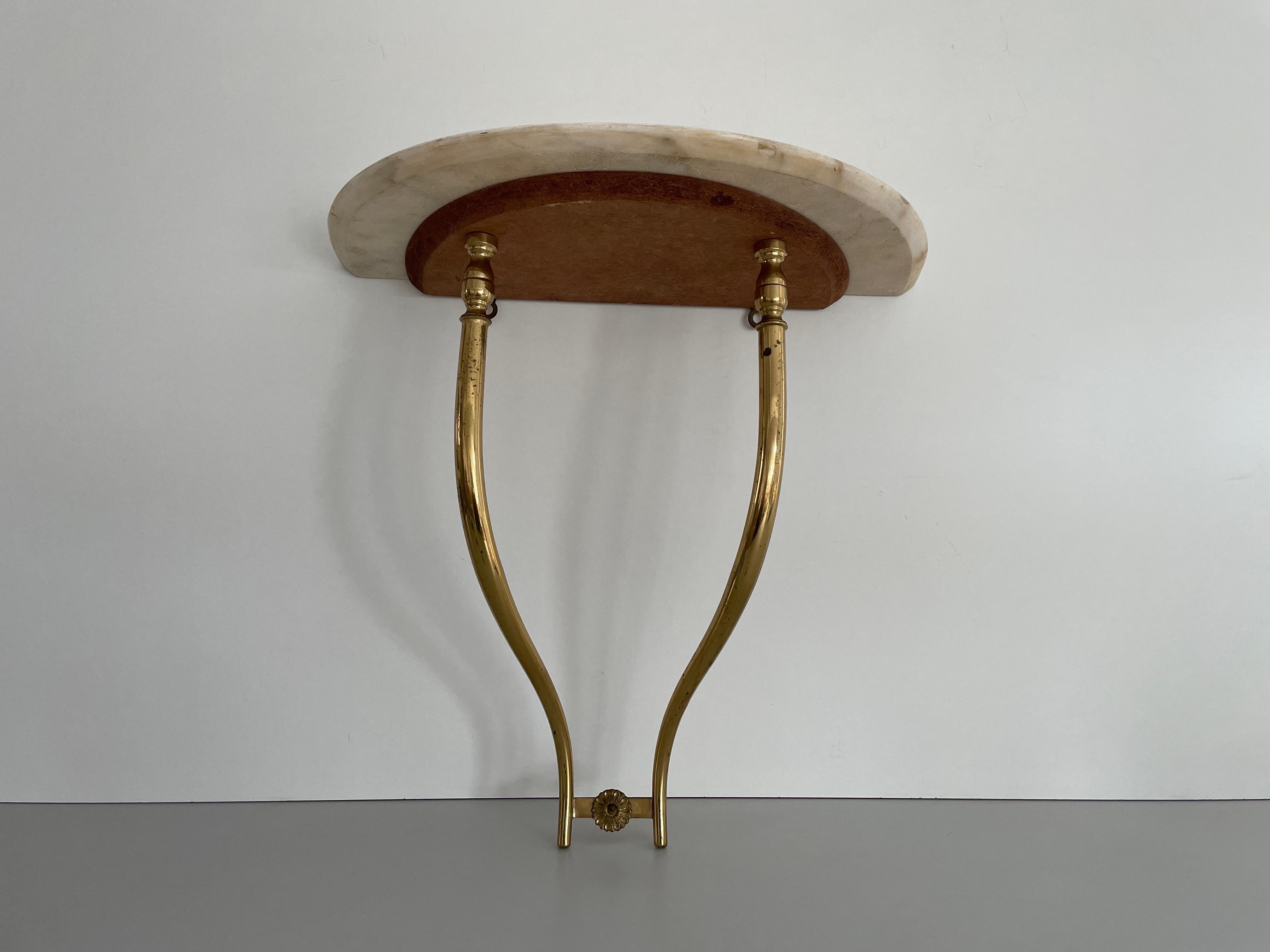Italian Mid-Century Brass and Marble Top Floating Wall Console Table, 1950s, Italy