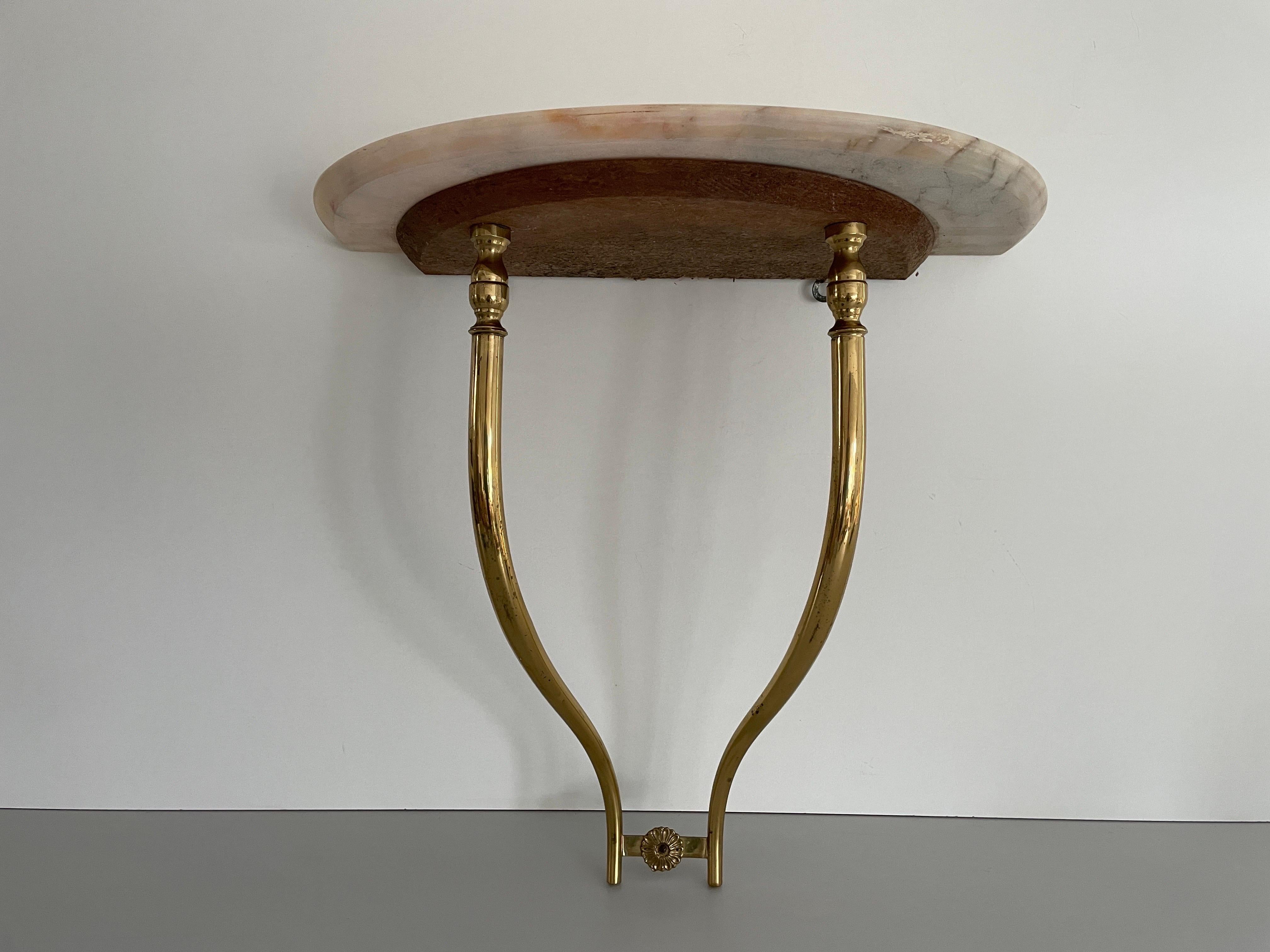 Mid-Century Brass and Marble Top Floating Wall Console Table, 1950s, Italy In Excellent Condition In Hagenbach, DE