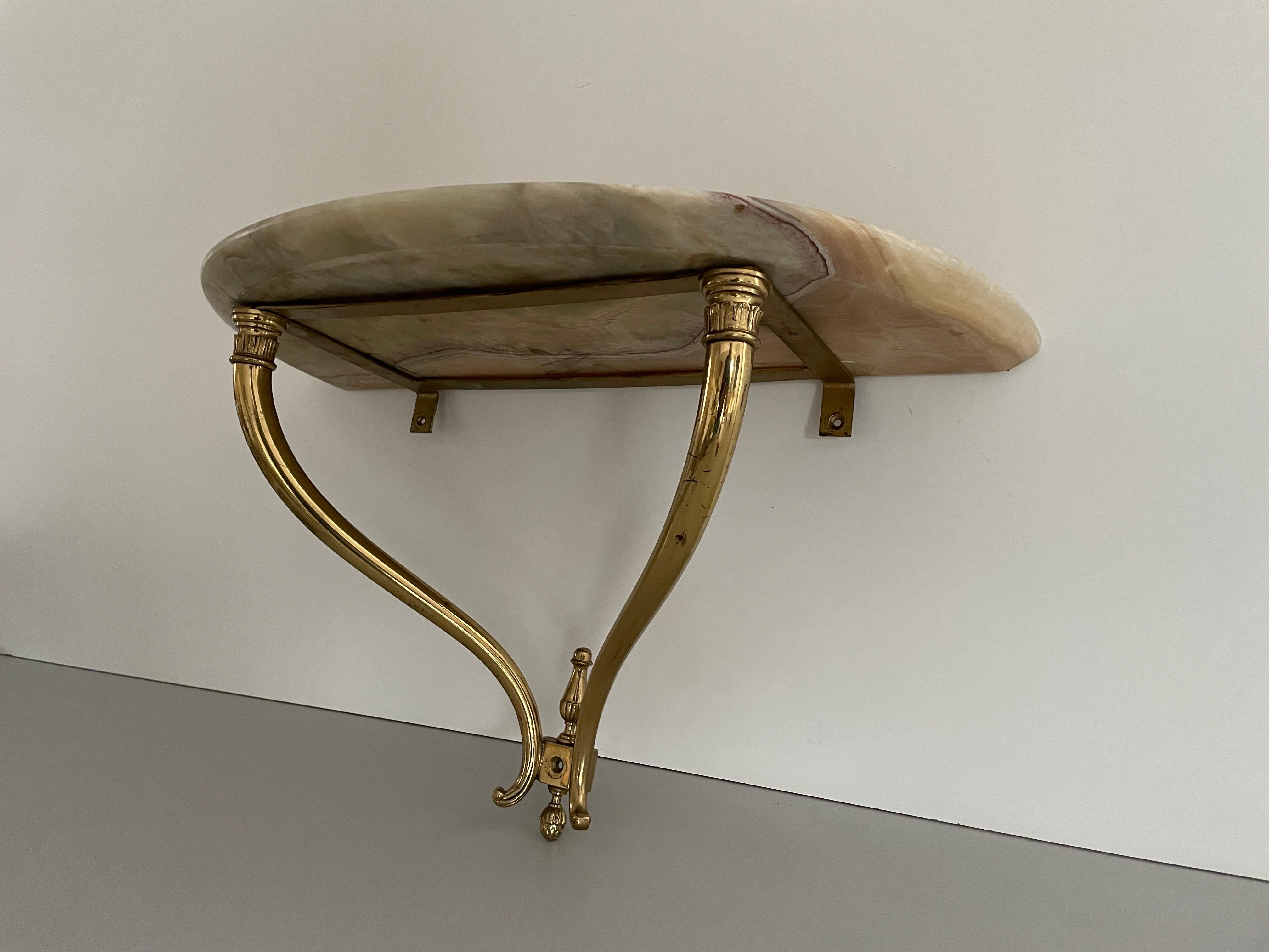 Consolle da parete galleggiante con piano in ottone e marmo, anni '50, Italia In condizioni ottime a Hagenbach, DE
