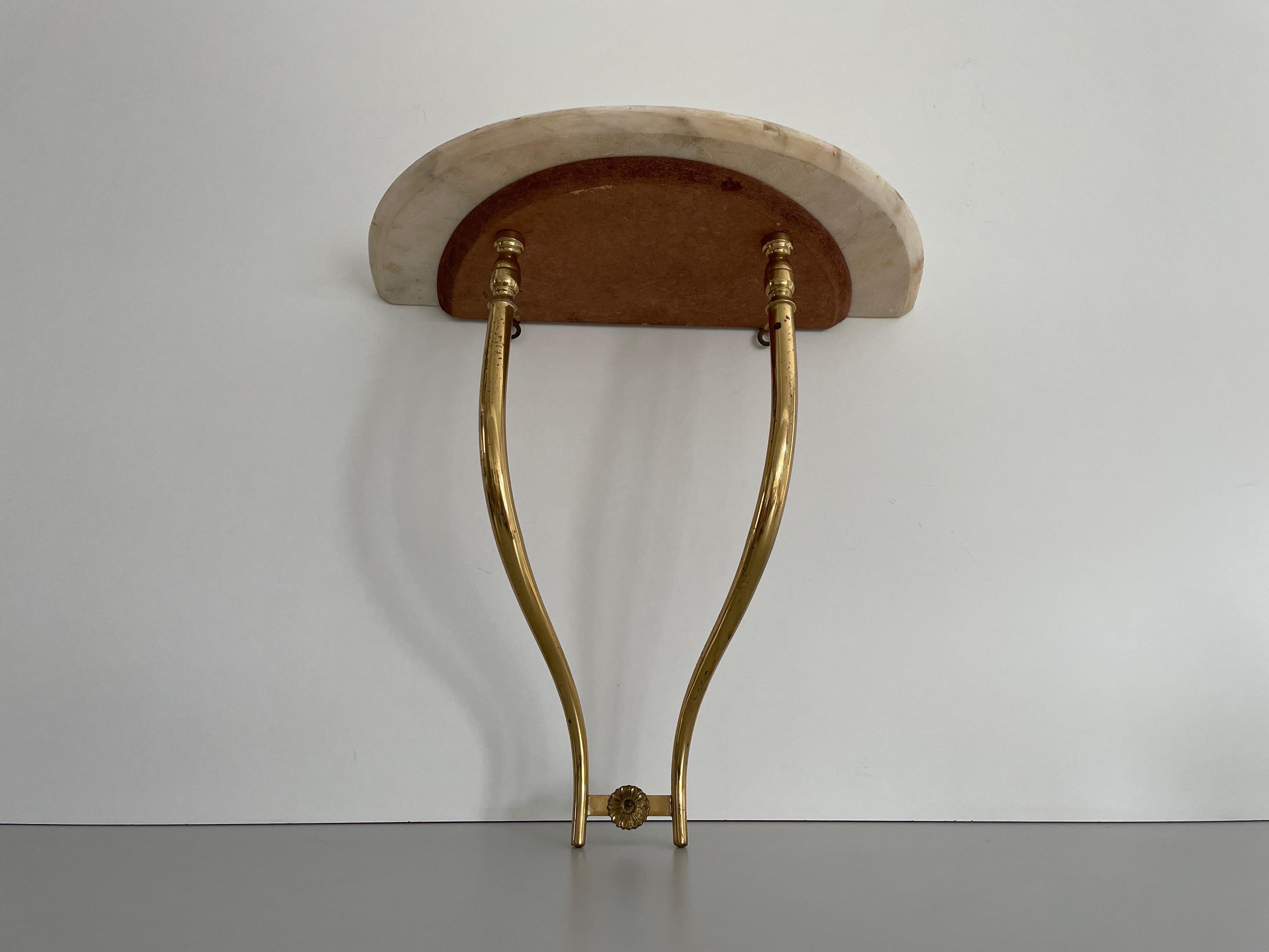 Mid-20th Century Mid-Century Brass and Marble Top Floating Wall Console Table, 1950s, Italy For Sale