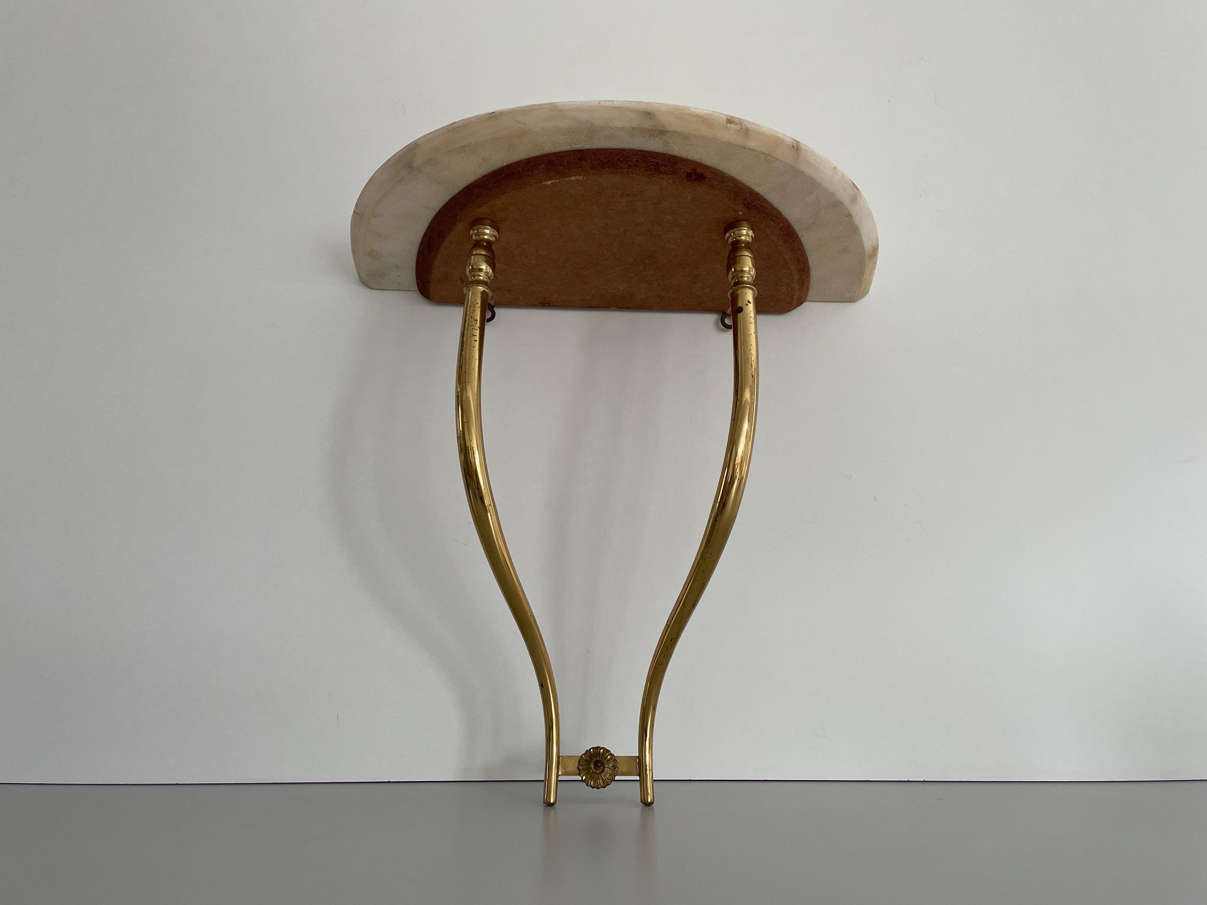 Mid-Century Brass and Marble Top Floating Wall Console Table, 1950s, Italy In Excellent Condition In Hagenbach, DE