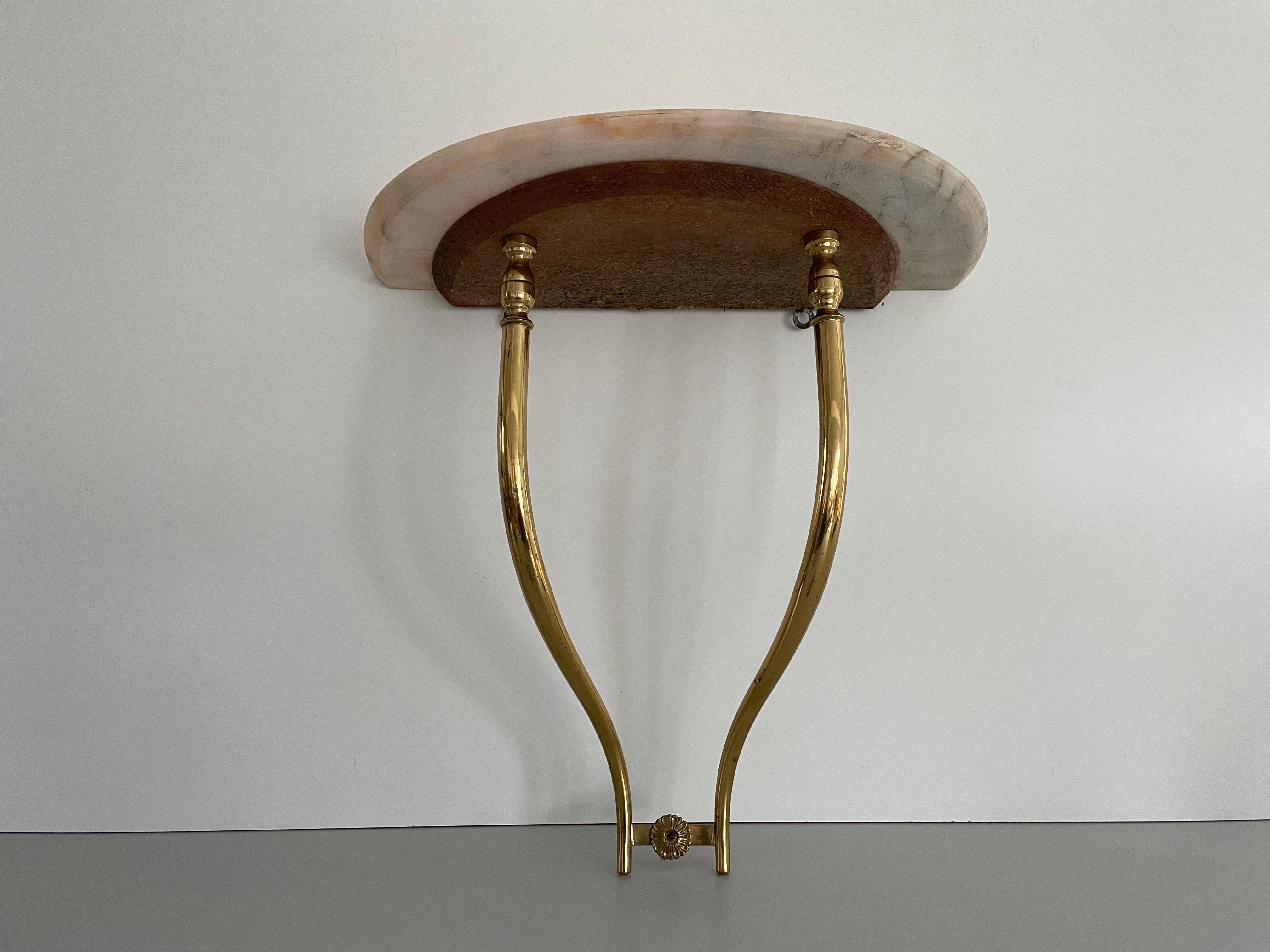 Mid-20th Century Mid-Century Brass and Marble Top Floating Wall Console Table, 1950s, Italy