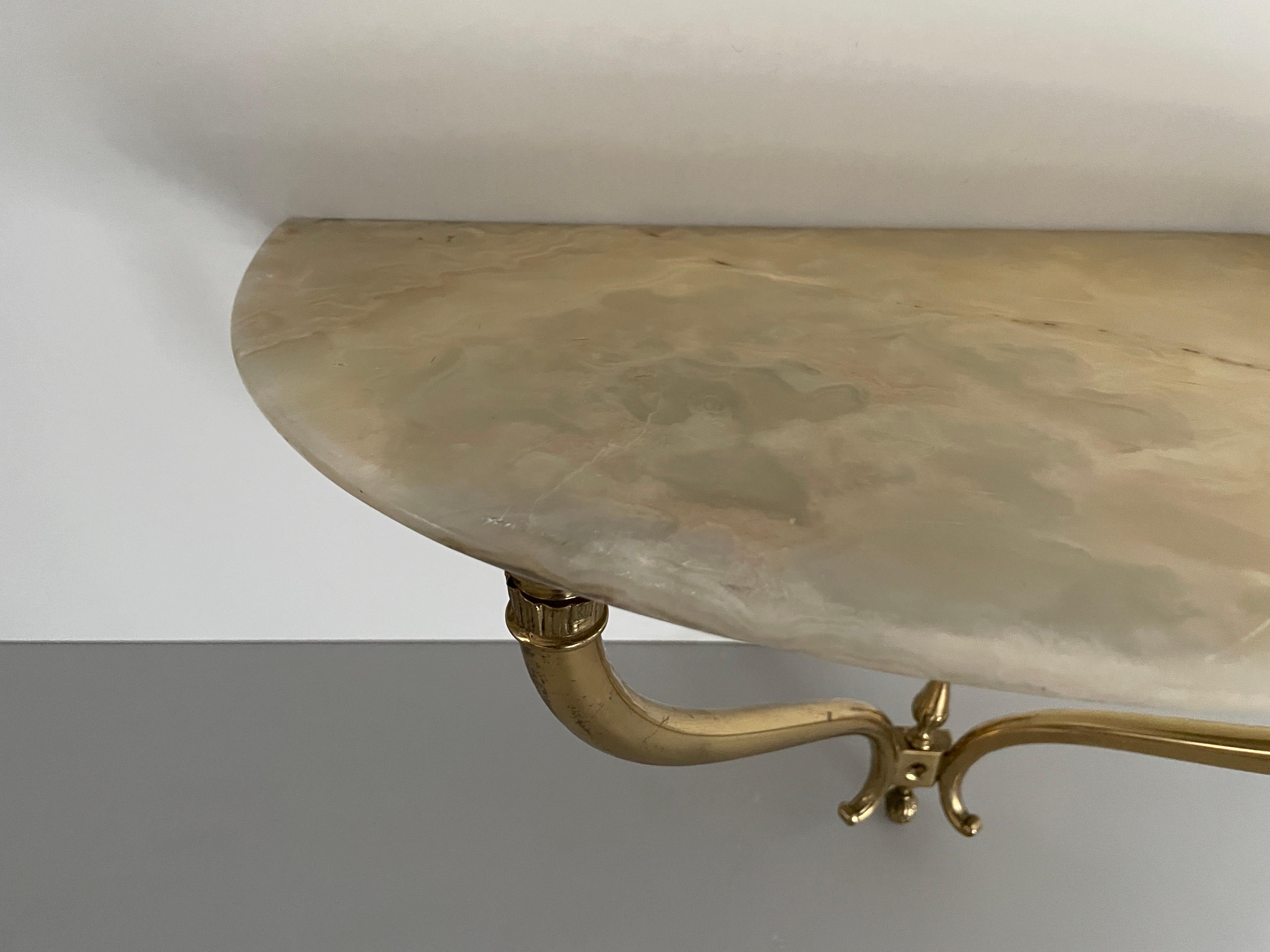 Mid-20th Century Mid-Century Brass and Marble Top Floating Wall Console Table, 1950s, Italy