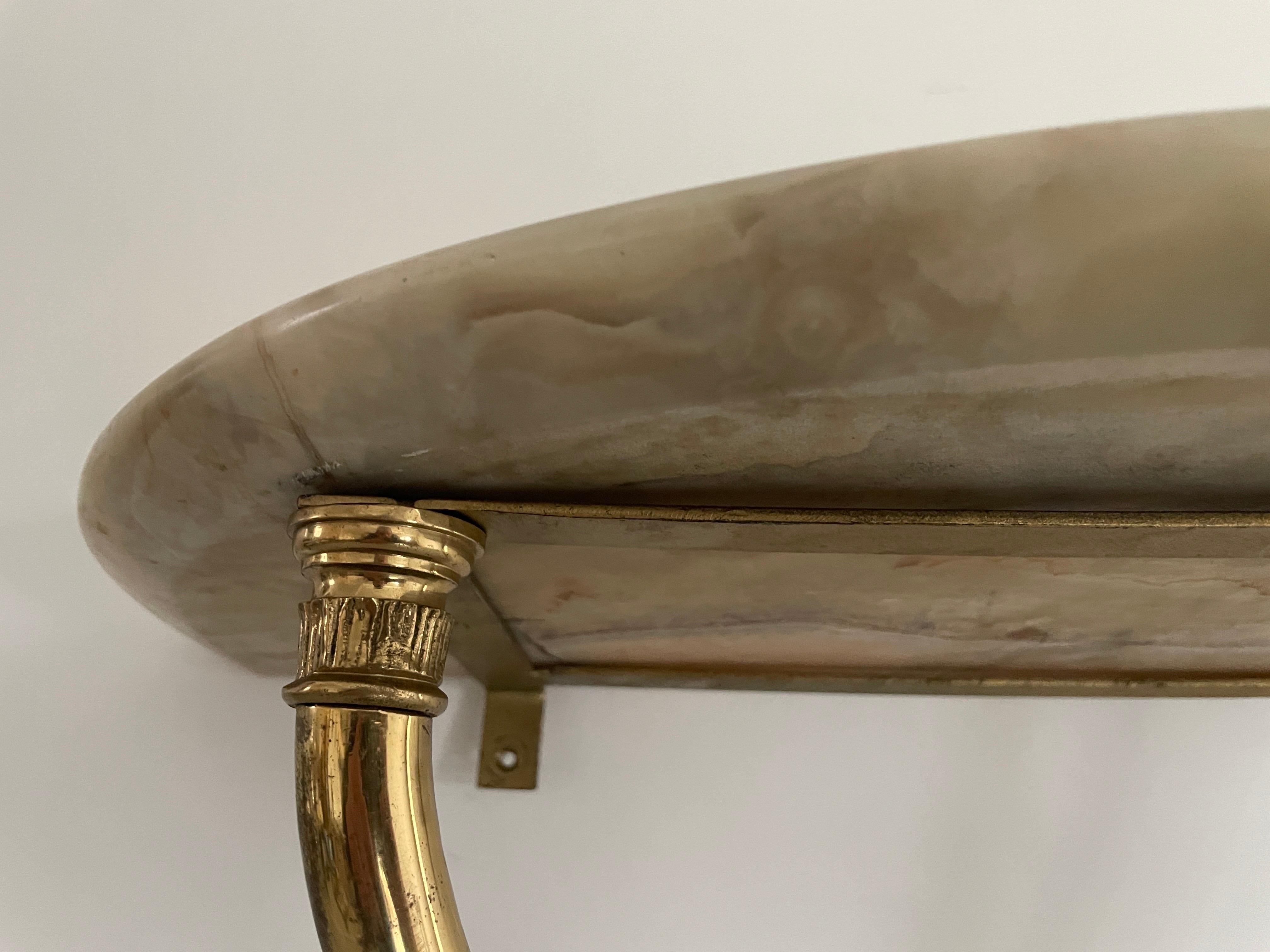 Ottone Consolle da parete galleggiante con piano in ottone e marmo, anni '50, Italia