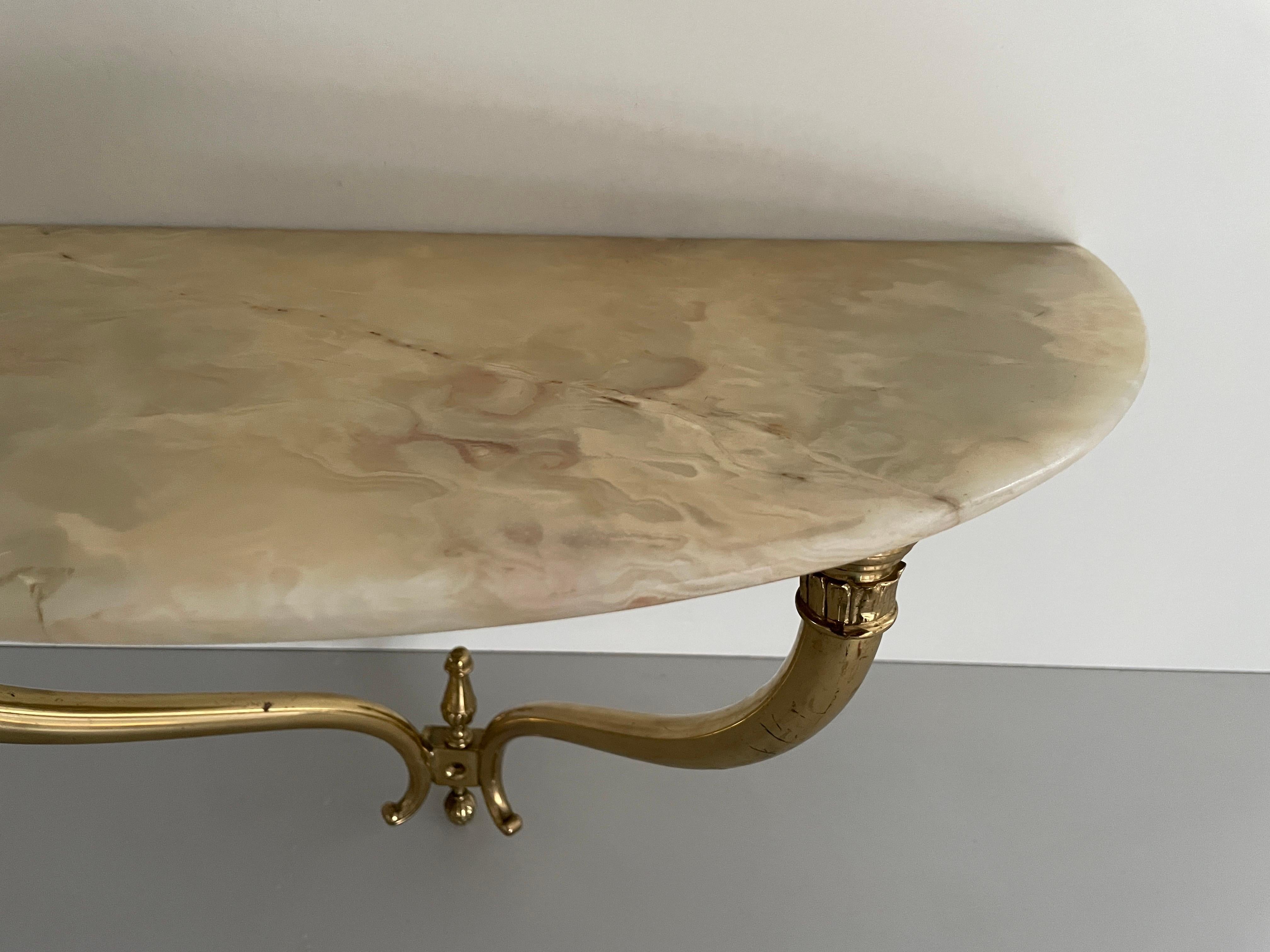 Mid-Century Brass and Marble Top Floating Wall Console Table, 1950s, Italy 1