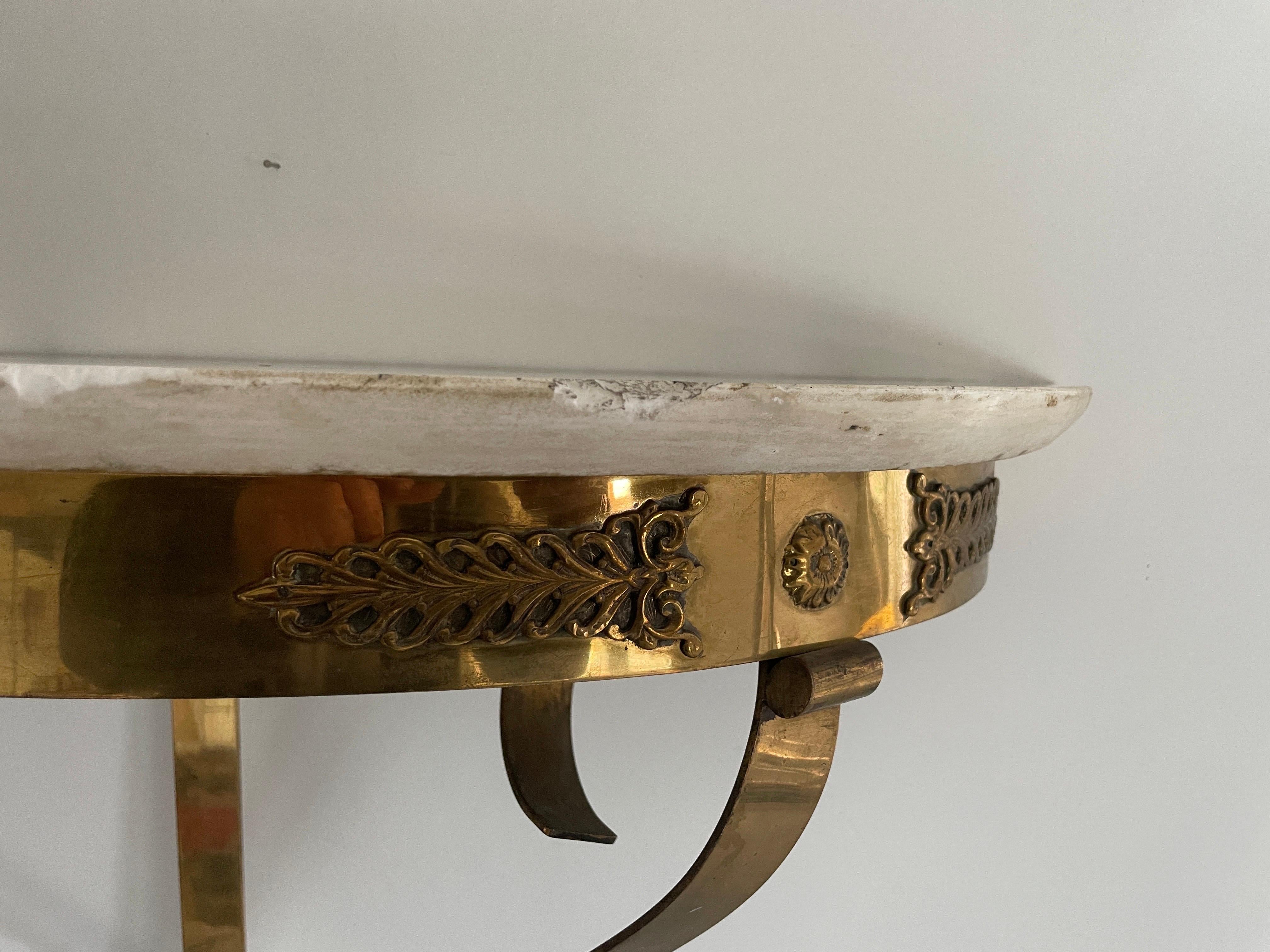Consola de pared flotante de mediados de siglo, latón y tapa de mármol, años 50, Italia Latón en venta