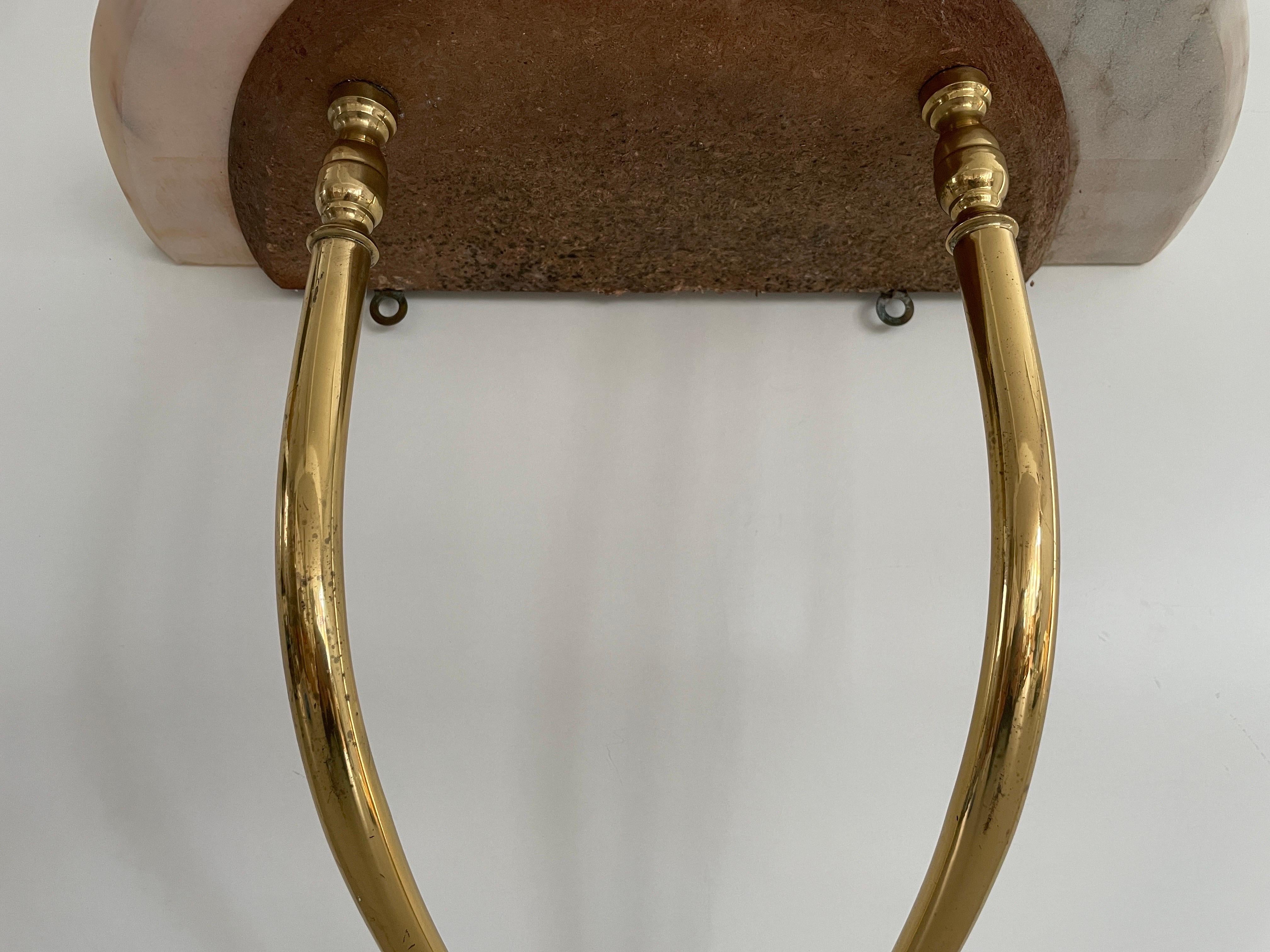 Mid-Century Brass and Marble Top Floating Wall Console Table, 1950s, Italy 2