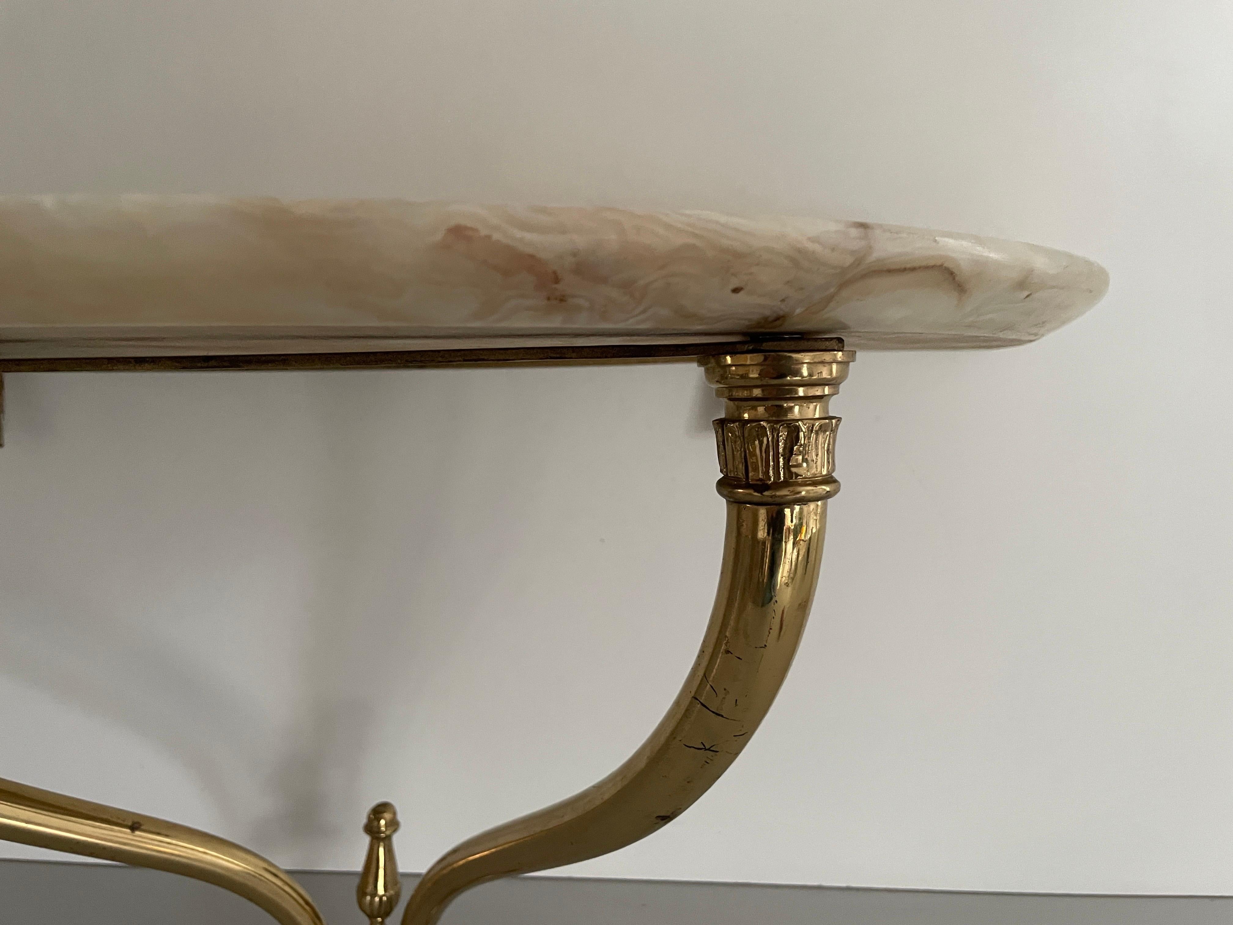 Mid-Century Brass and Marble Top Floating Wall Console Table, 1950s, Italy 2