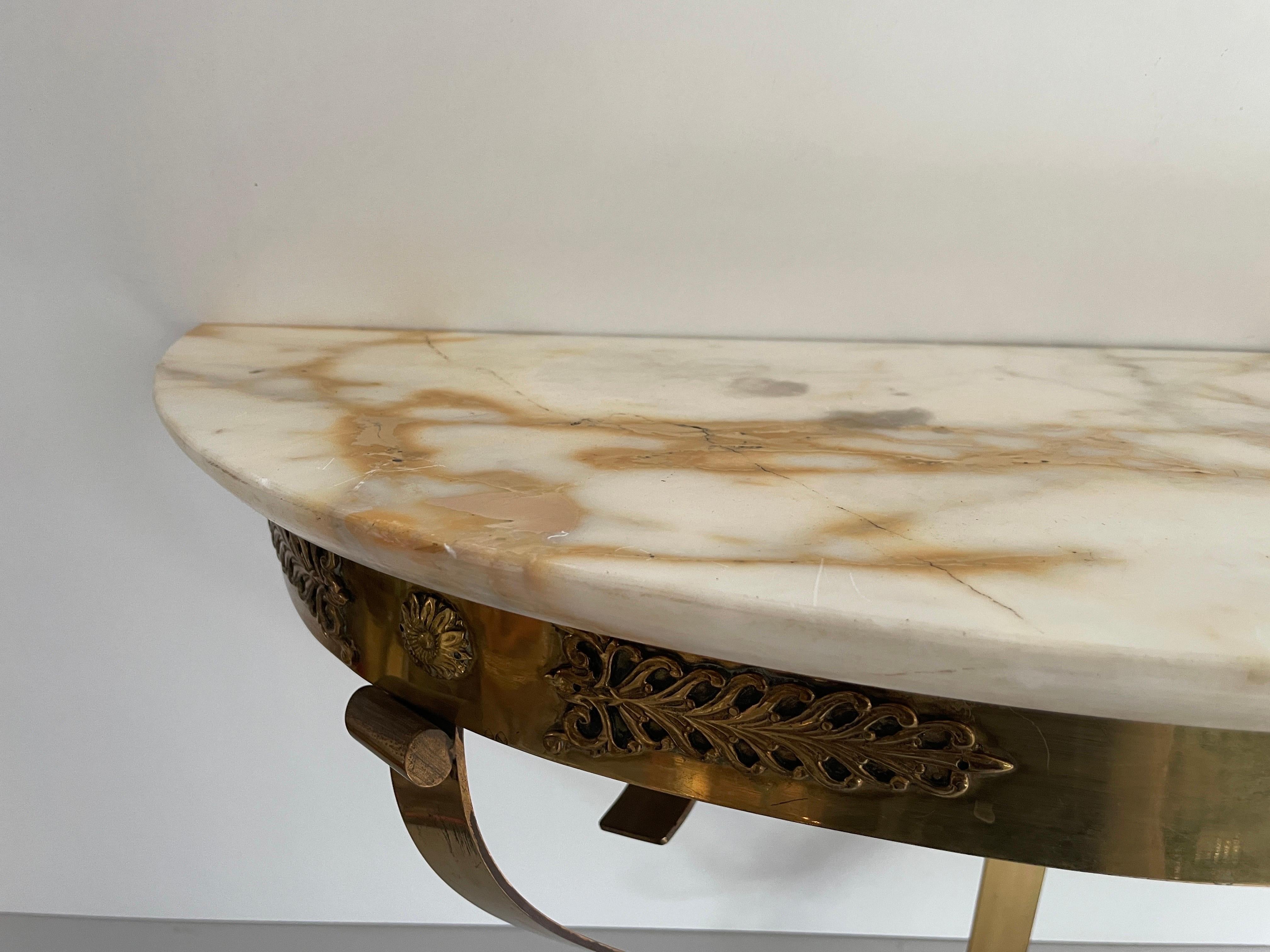 Mid-Century Brass and Marble Top Floating Wall Console Table, 1950s, Italy For Sale 2