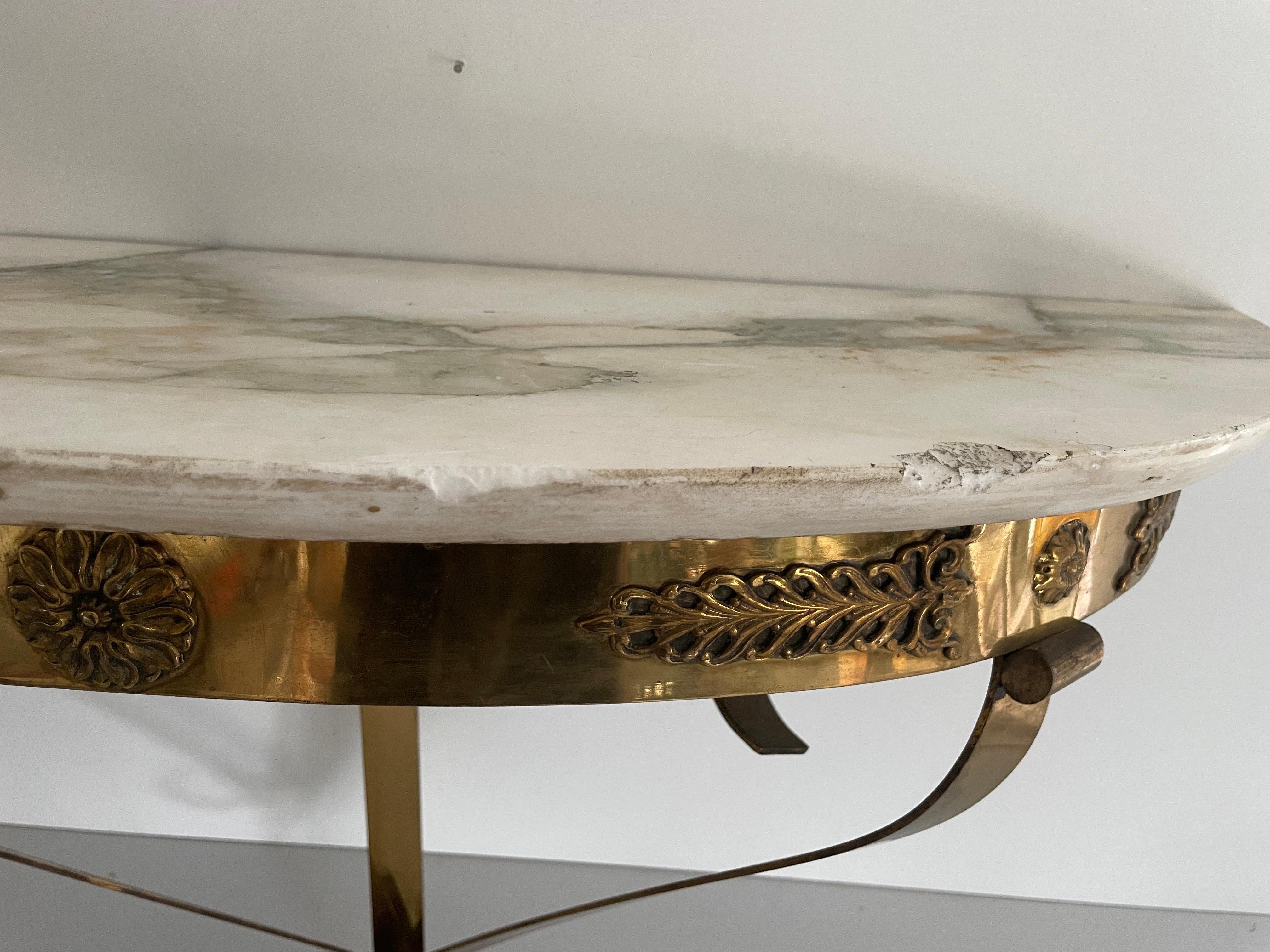Consola de pared flotante de mediados de siglo, latón y tapa de mármol, años 50, Italia en venta 1