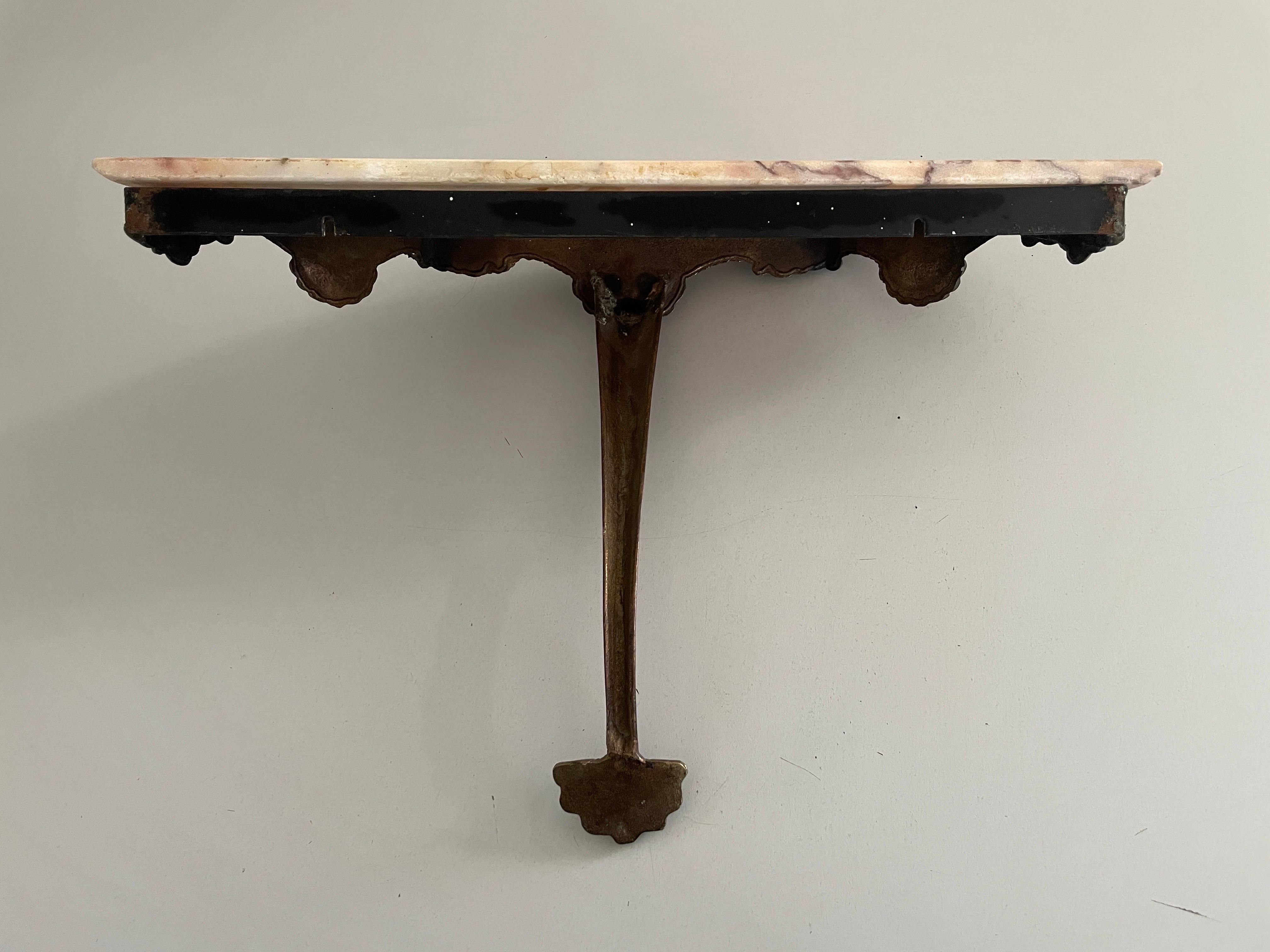 Consolle da parete galleggiante con piano in ottone e marmo, anni '50, Italia in vendita 2