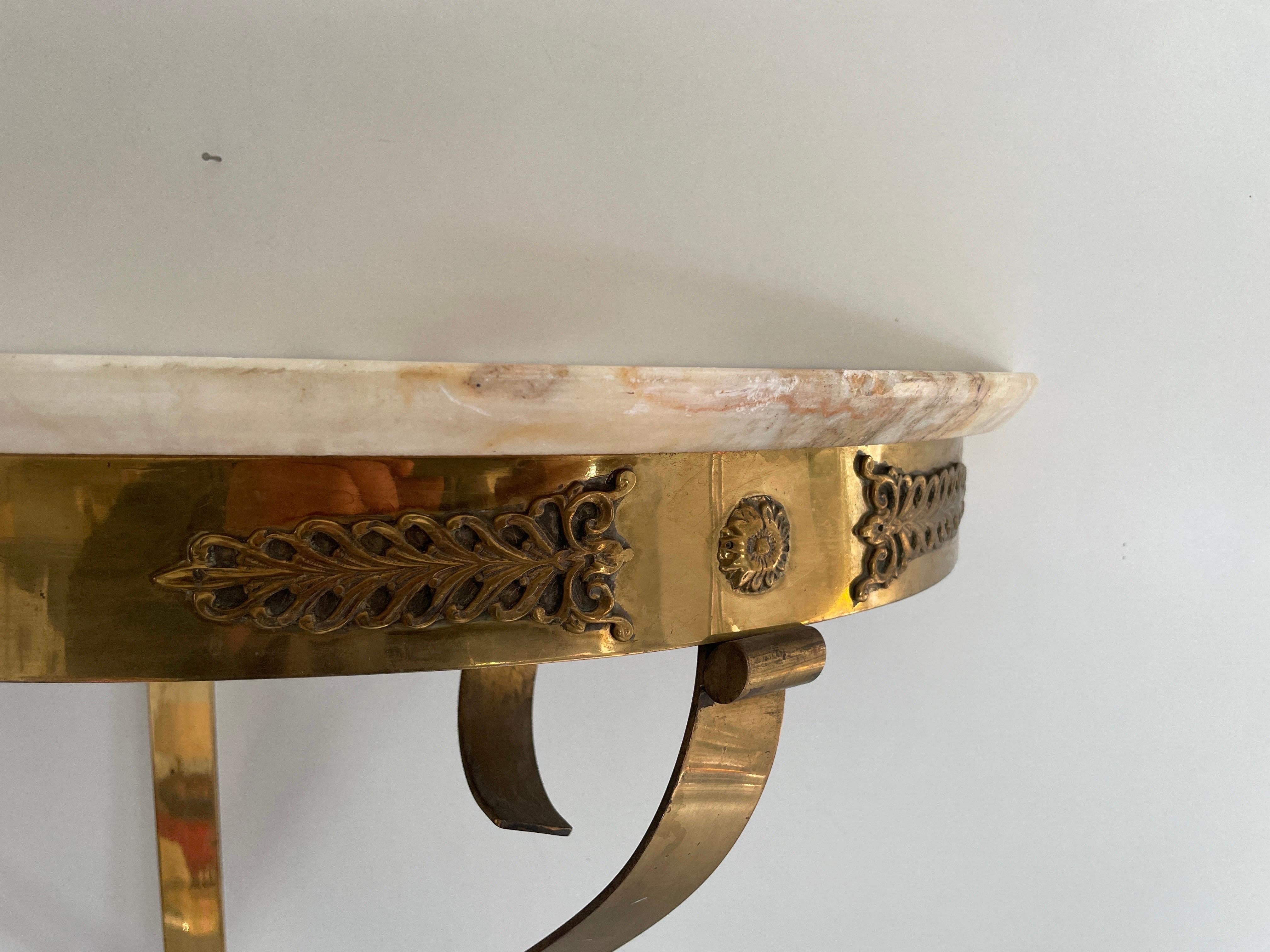 Mid-Century Brass and Marble Top Floating Wall Console Table, 1950s, Italy For Sale 3