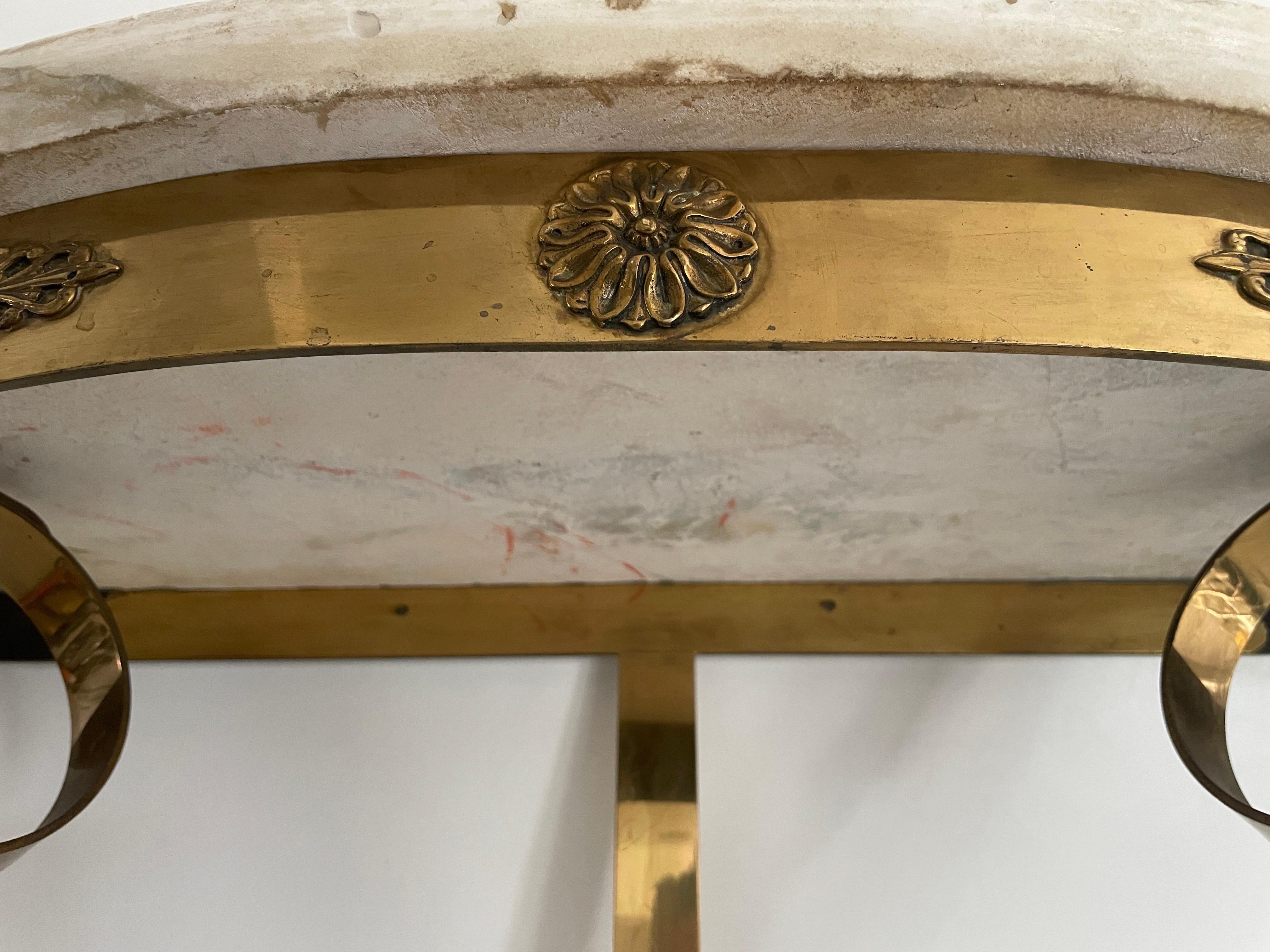 Consola de pared flotante de mediados de siglo, latón y tapa de mármol, años 50, Italia en venta 2
