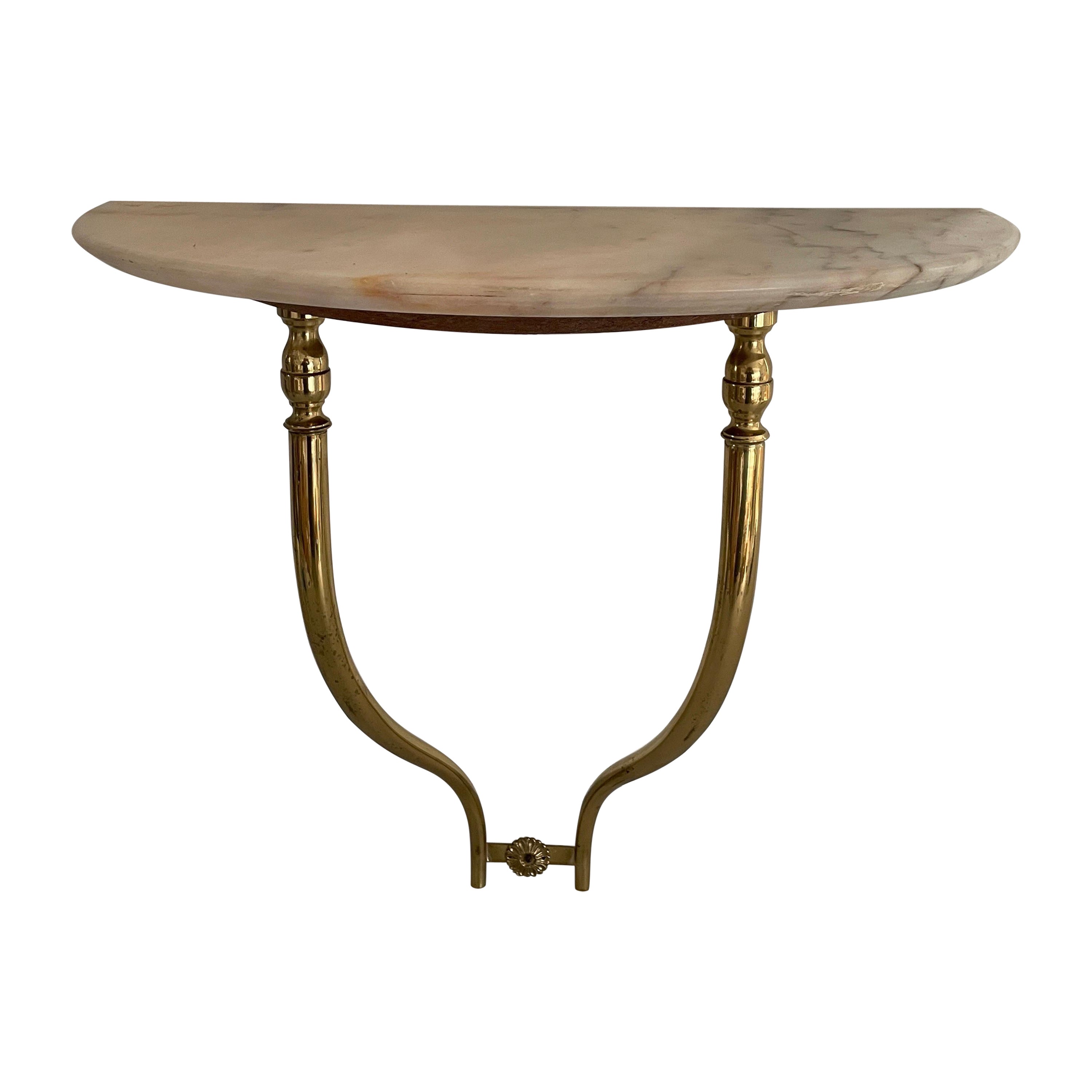 Mid-Century Brass and Marble Top Floating Wall Console Table, 1950s, Italy