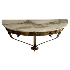 Mid-Century Brass and Marble Top Floating Wall Console Table, 1950s, Italy