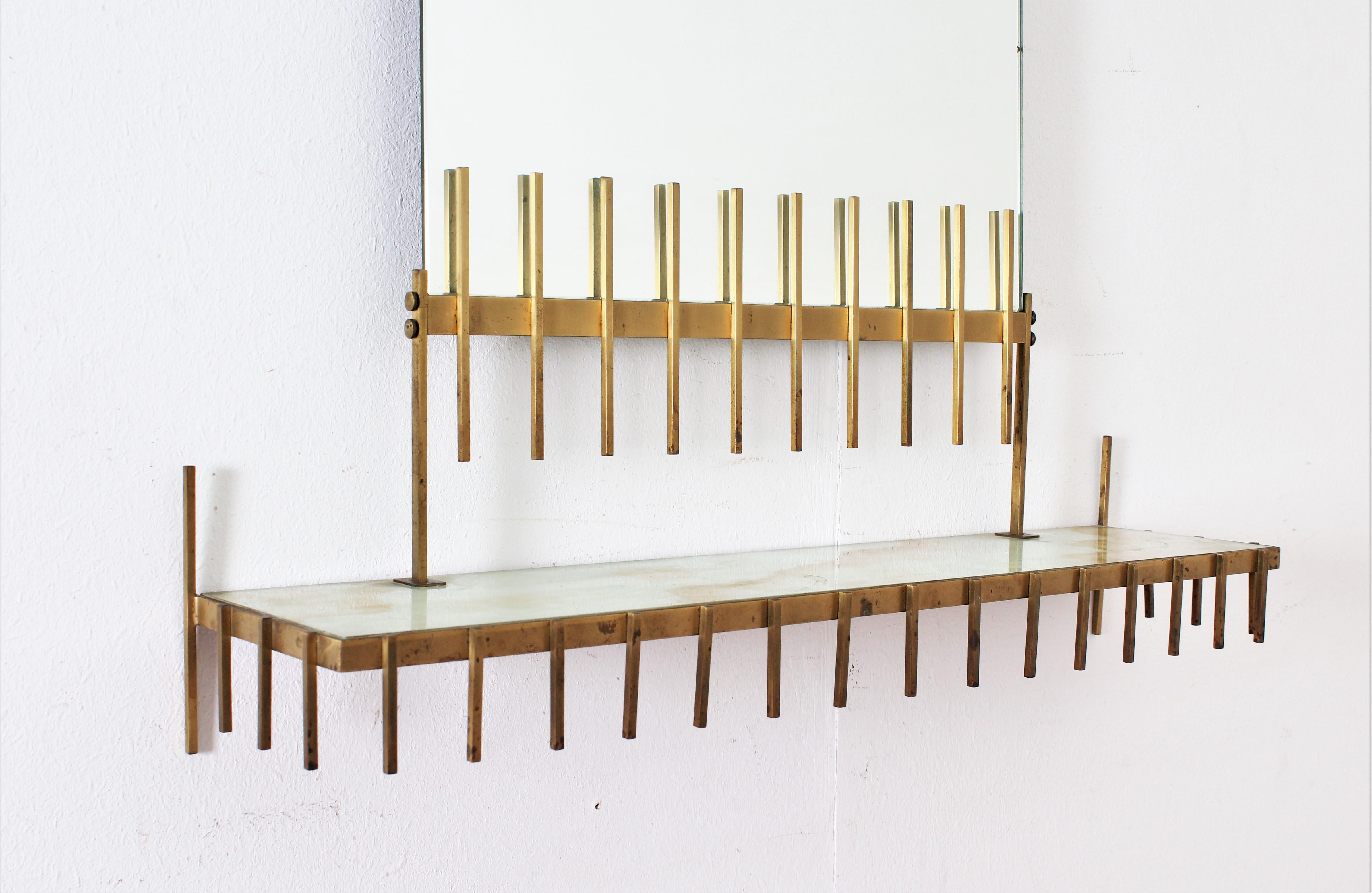 Midcentury Brass and Marbled Glass Mirror Console by Ettore Sottsass, Italy 4