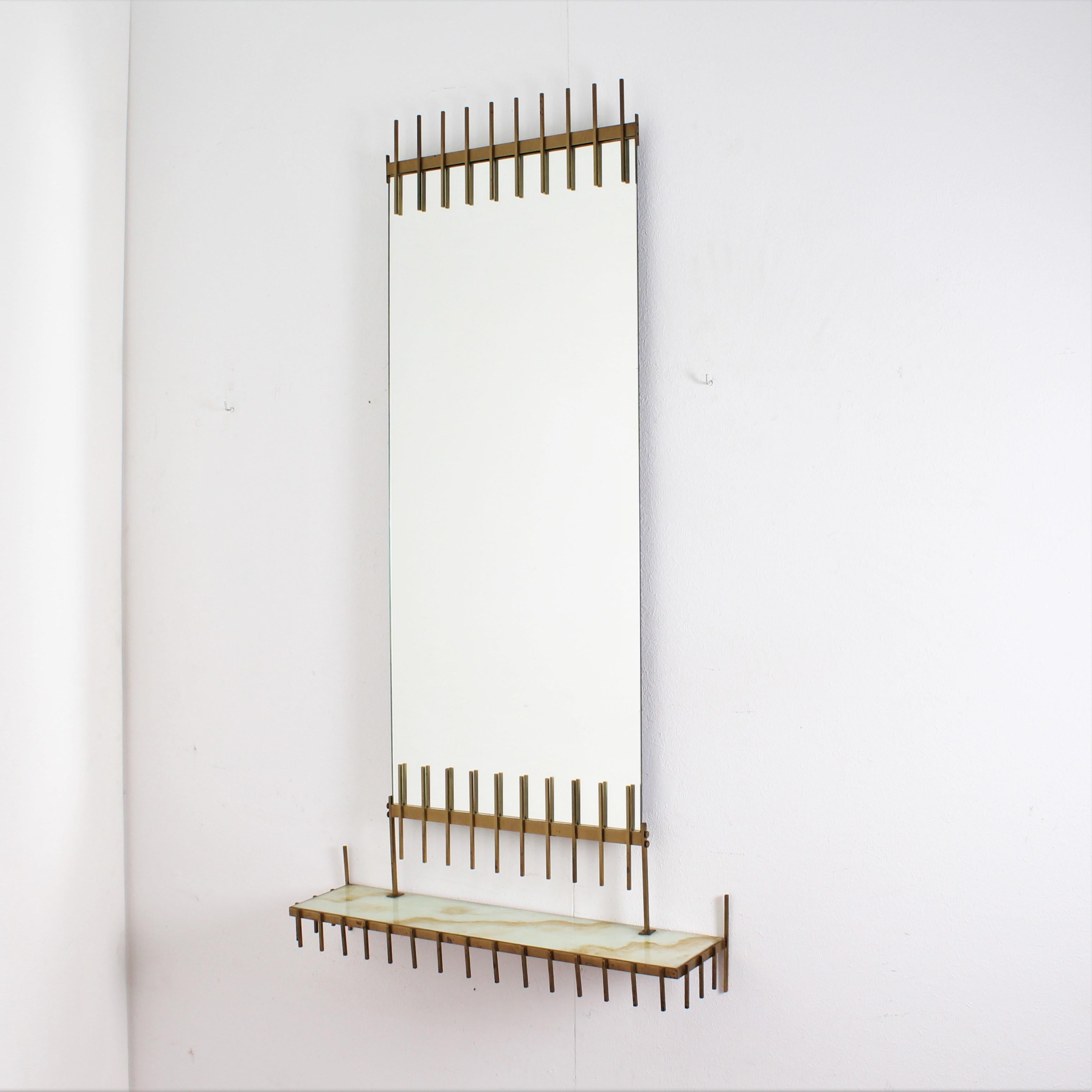 Modern Midcentury Brass and Marbled Glass Mirror Console by Ettore Sottsass, Italy