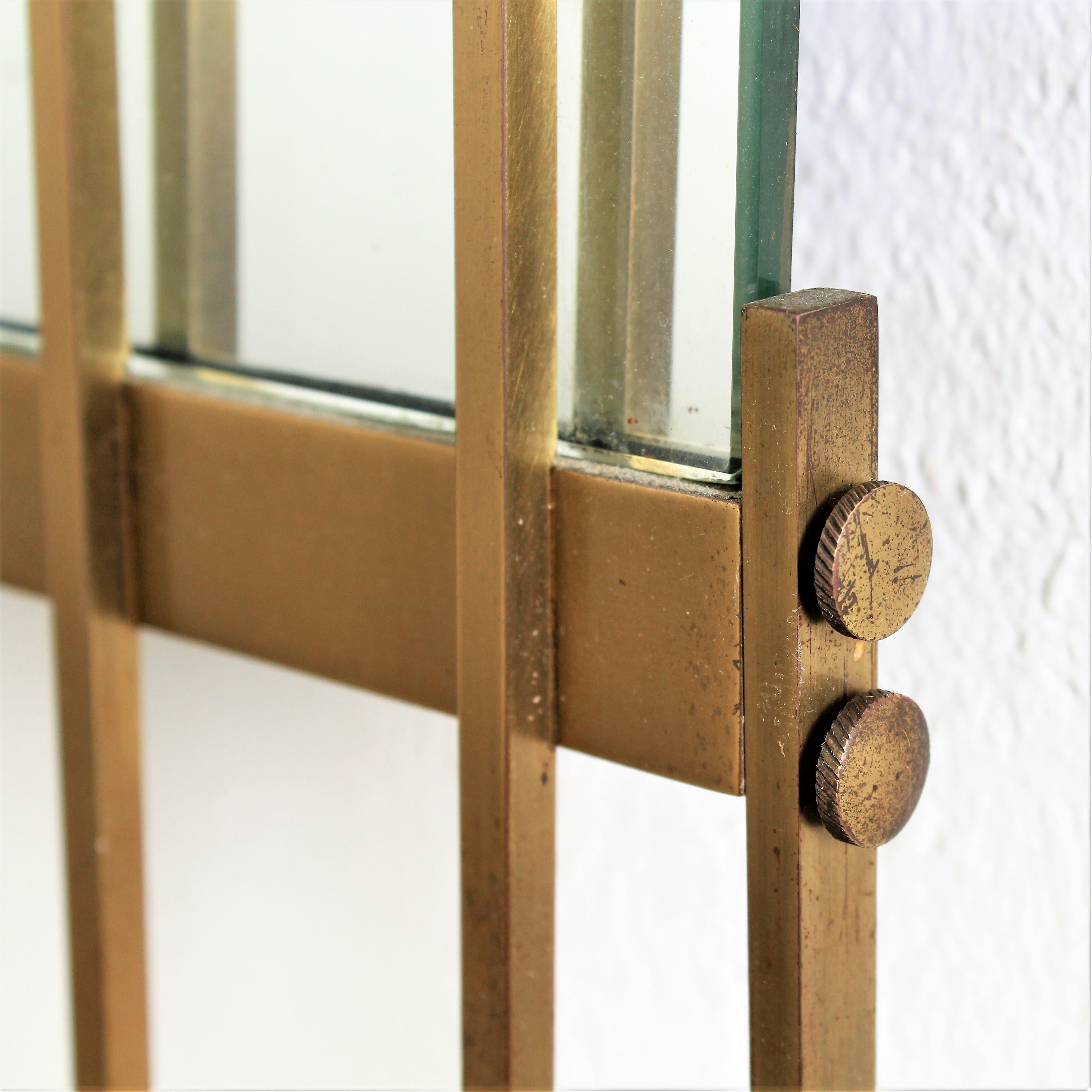 Midcentury Brass and Marbled Glass Mirror Console by Ettore Sottsass, Italy 1