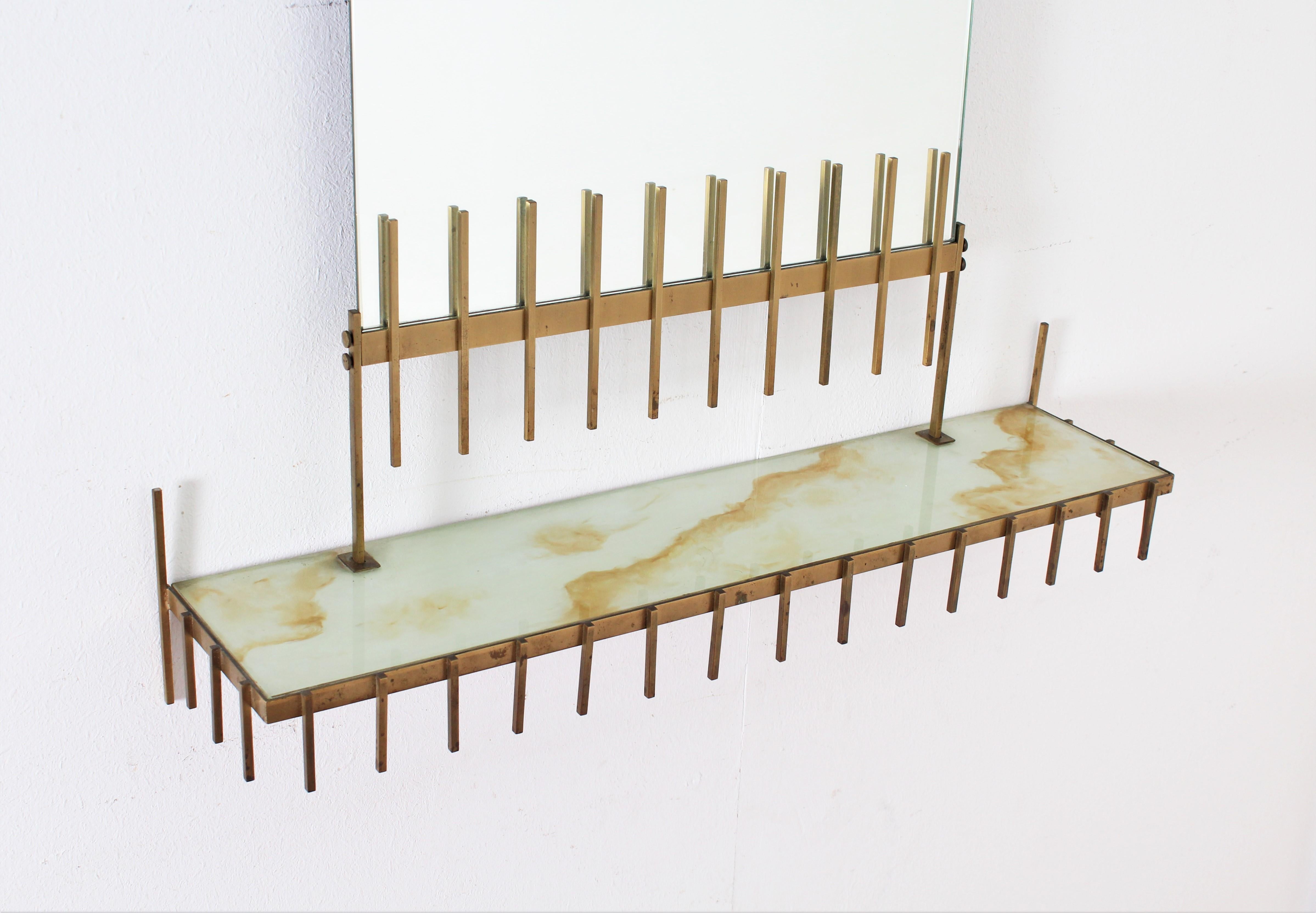 Midcentury Brass and Marbled Glass Mirror Console by Ettore Sottsass, Italy 3