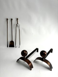 Mid-Century Brass and Metal Andirons, Italy, 1950s
