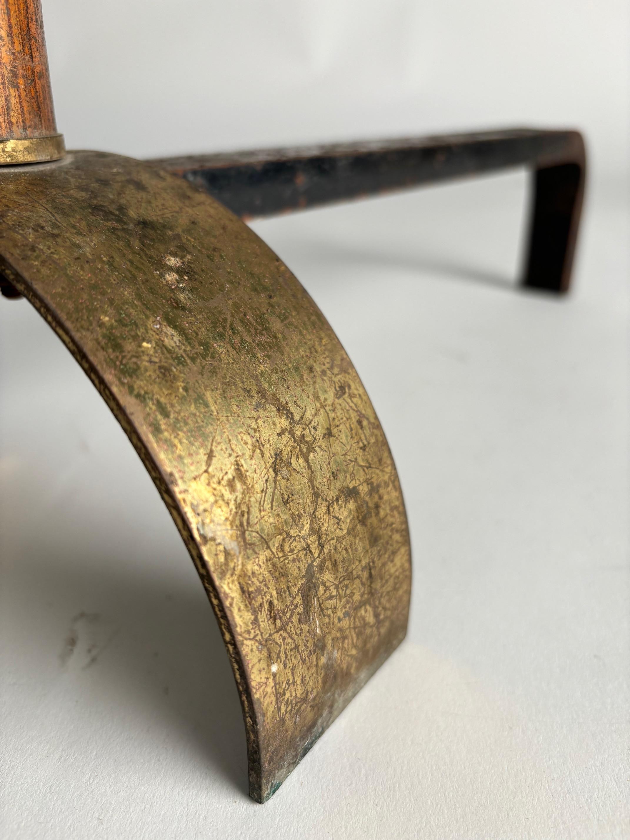 Italian Mid-Century Brass and Metal Andirons, Italy, 1950s For Sale