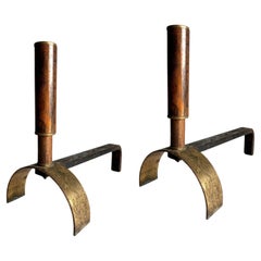 Vintage Mid-Century Brass and Metal Andirons, Italy, 1950s