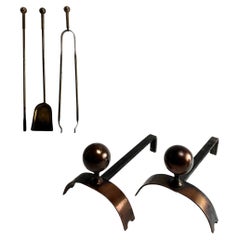 Mid-Century Brass and Metal Andirons, Italy, 1950s