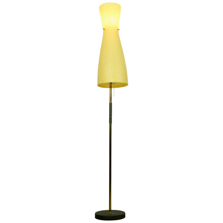 Midcentury Brass and Metal Floor Lamp with Diabolo Fiberglass Lampshade ...