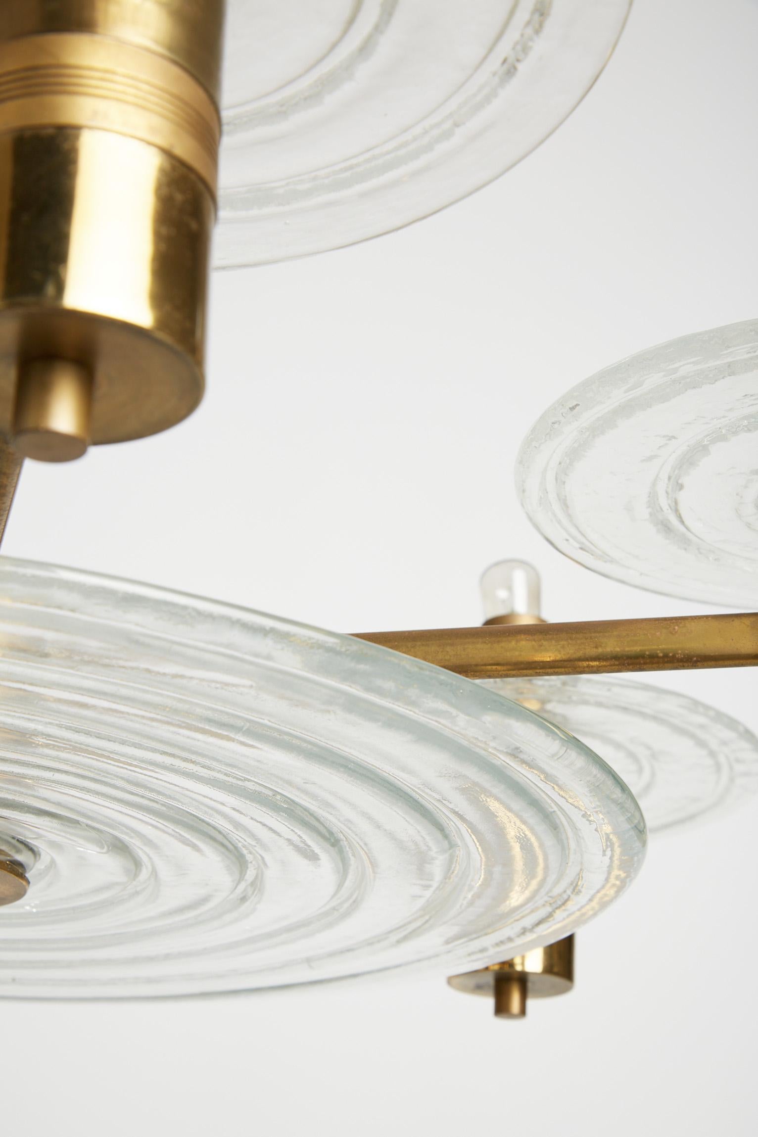 Mid-Century Brass and Murano Glass Ceiling Light 4