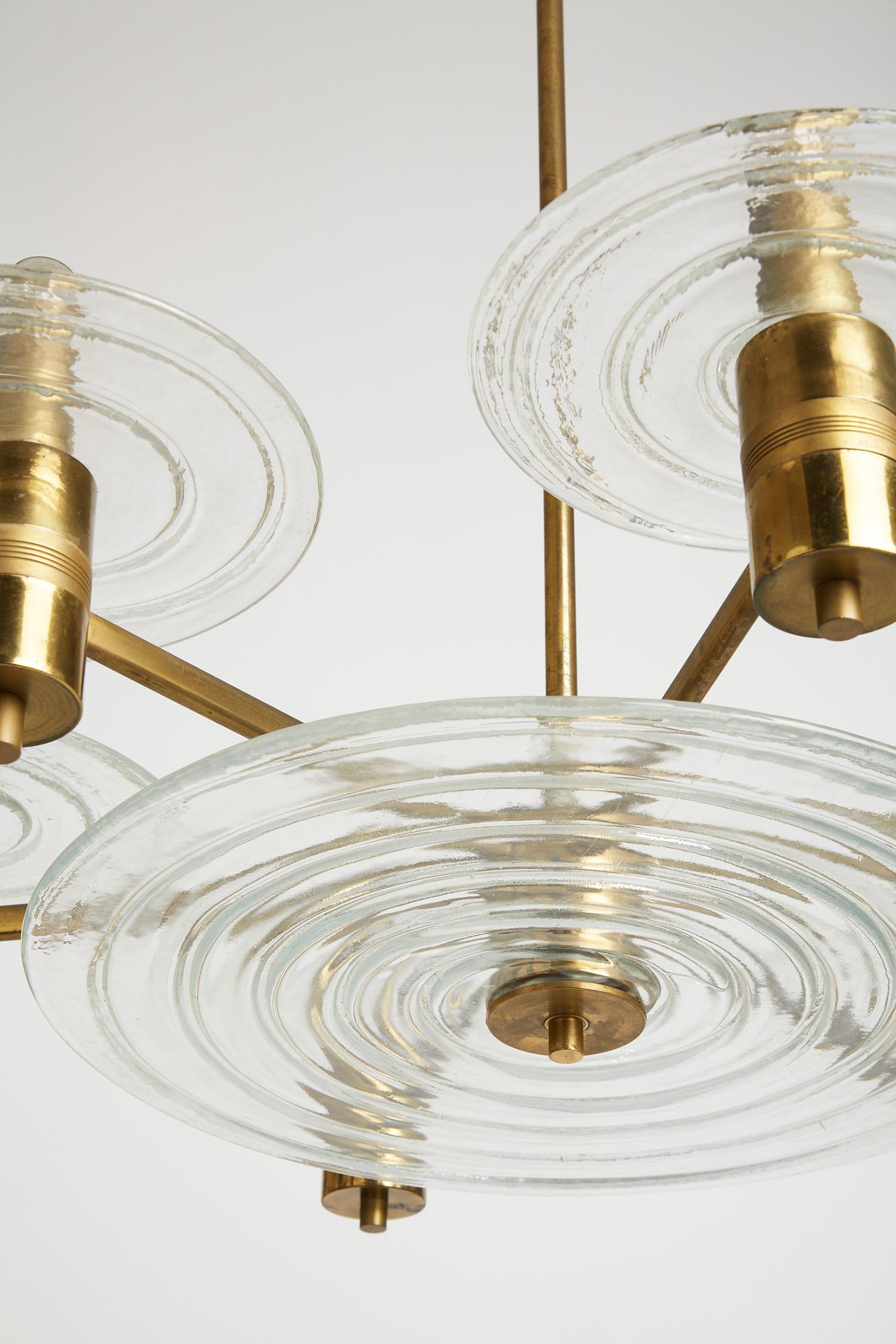 Mid-Century Brass and Murano Glass Ceiling Light 6