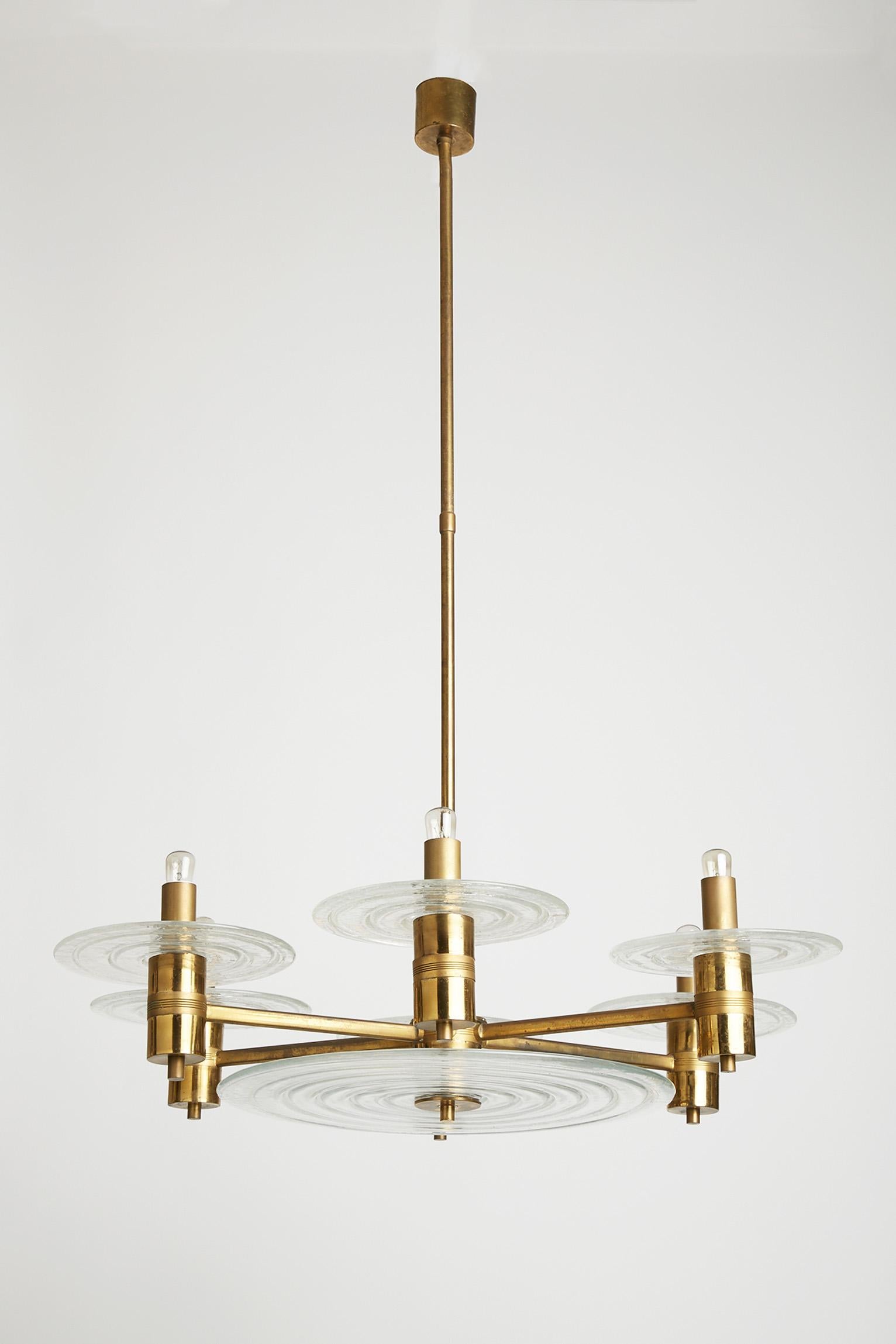 Mid-Century Modern Mid-Century Brass and Murano Glass Ceiling Light