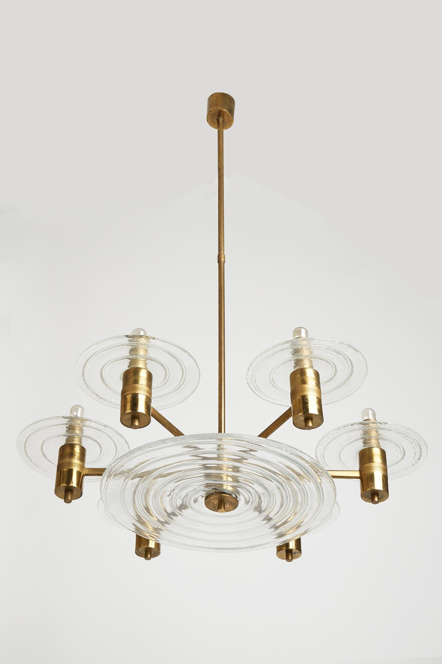 Italian Mid-Century Brass and Murano Glass Ceiling Light