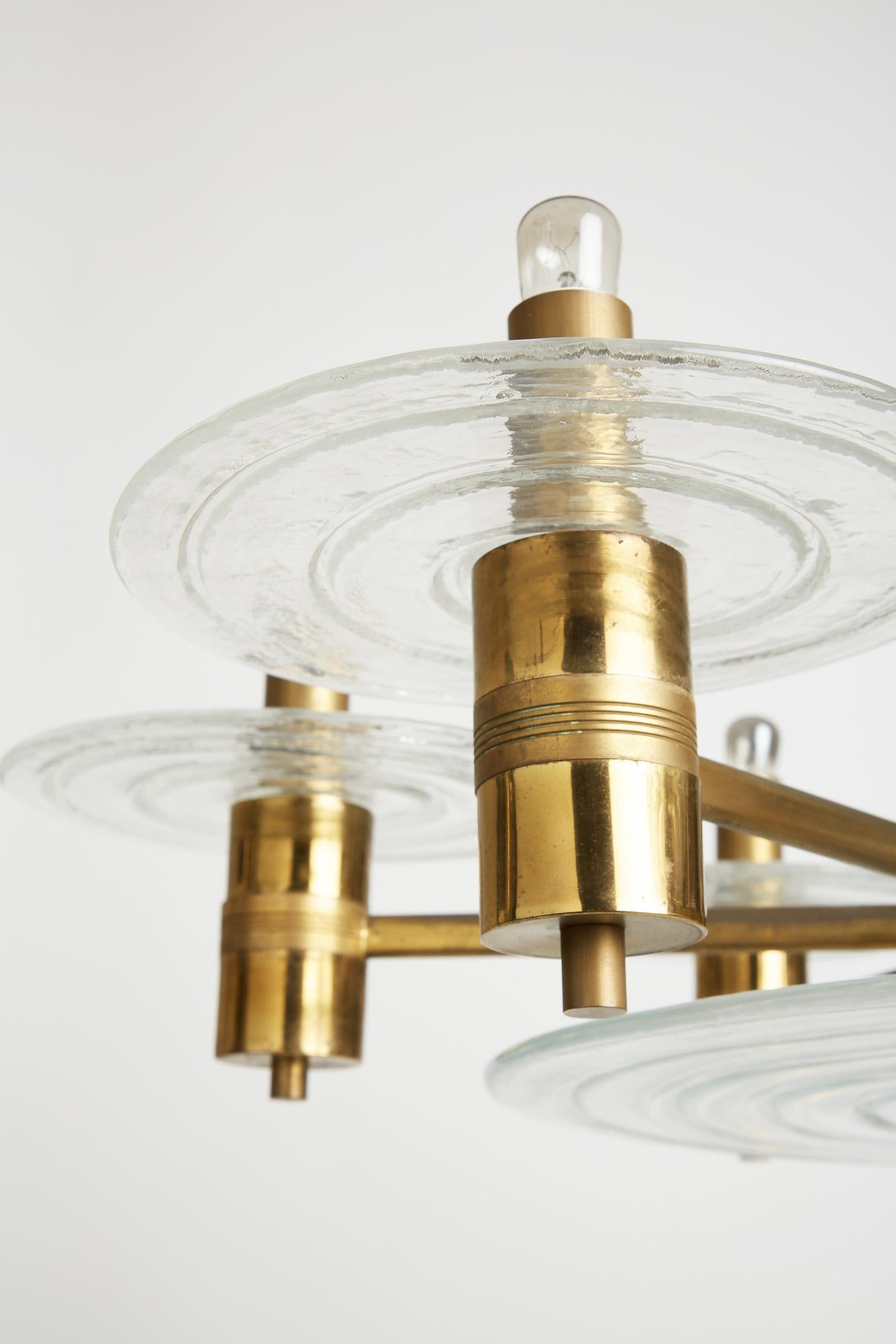 20th Century Mid-Century Brass and Murano Glass Ceiling Light