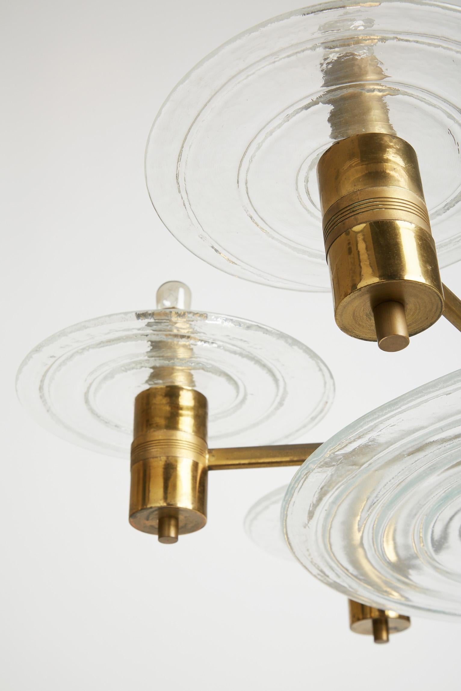 Mid-Century Brass and Murano Glass Ceiling Light 1