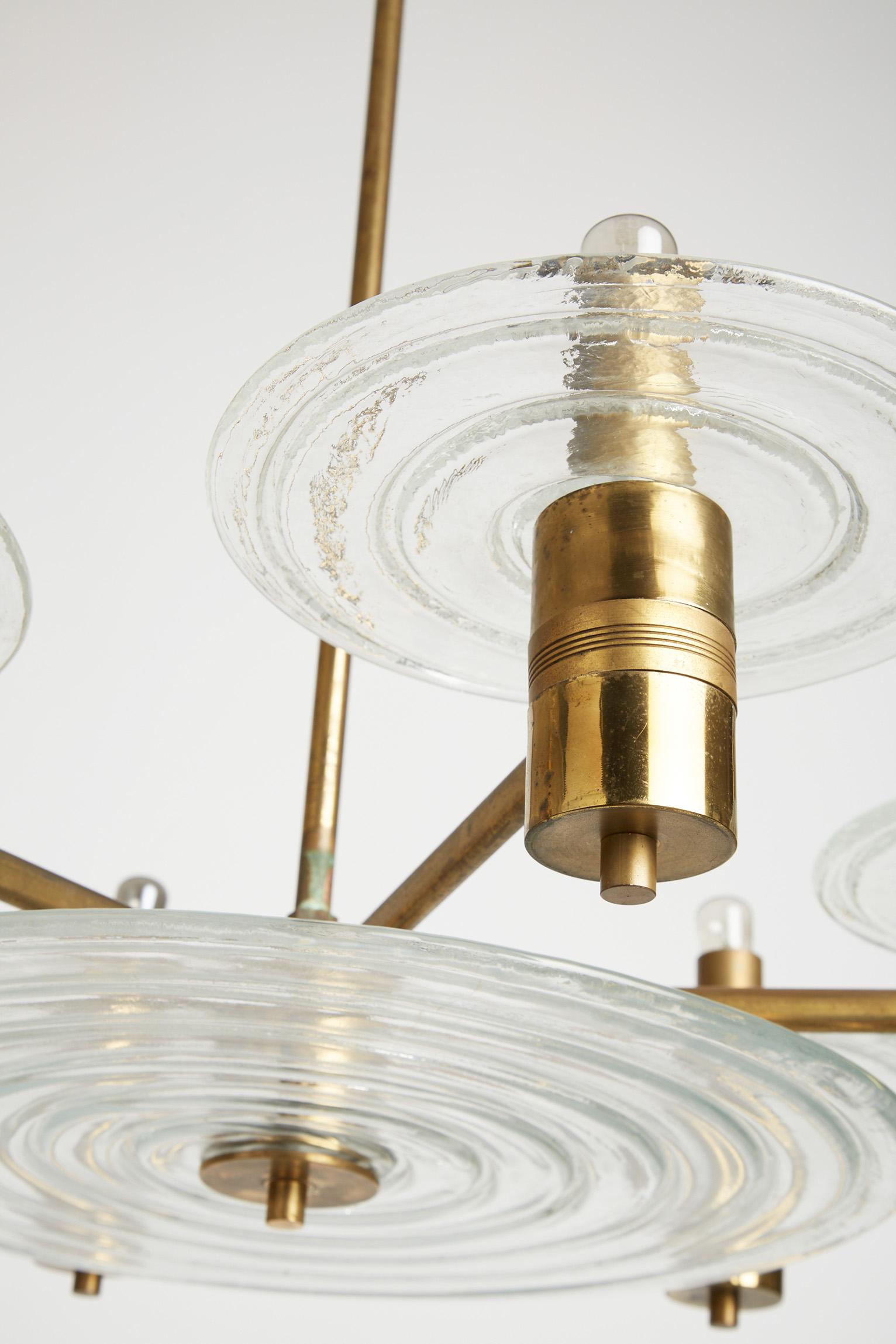 Mid-Century Brass and Murano Glass Ceiling Light 2