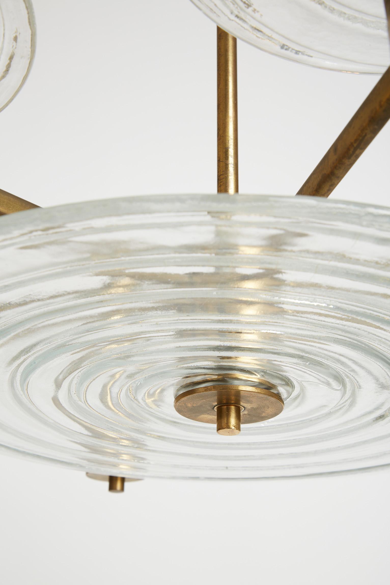 Mid-Century Brass and Murano Glass Ceiling Light 3