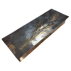 Mid-Century Brass and Nickel Silver Relief Box with Wheat Motif