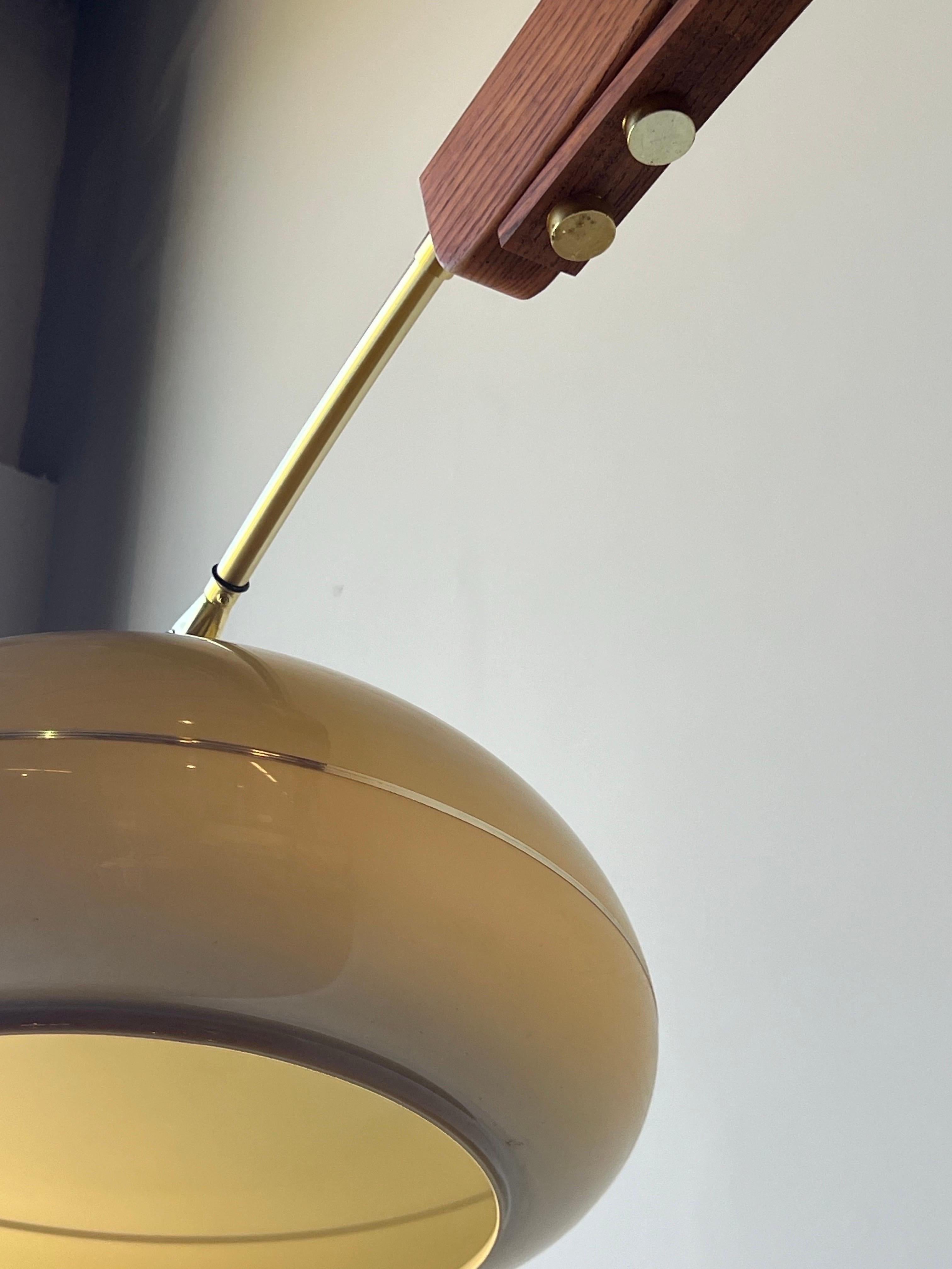 American Mid-Century Brass and Oak Arc Lamp by Nova of California