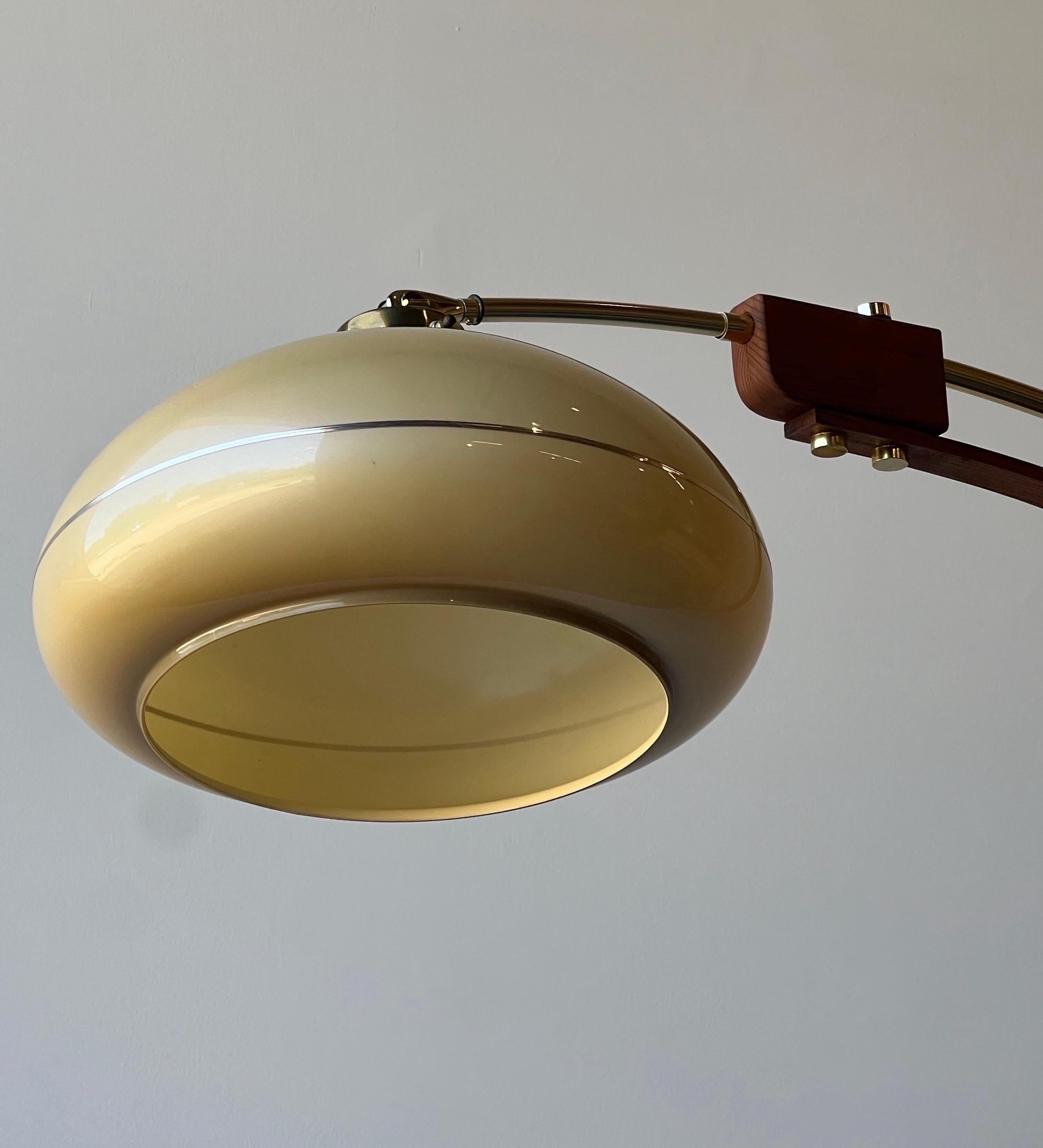 Metal Mid-Century Brass and Oak Arc Lamp by Nova of California