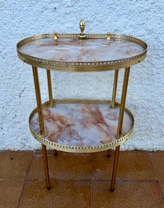 Tavolino a due ripiani in ottone e marmo onice in stile Mid-Century