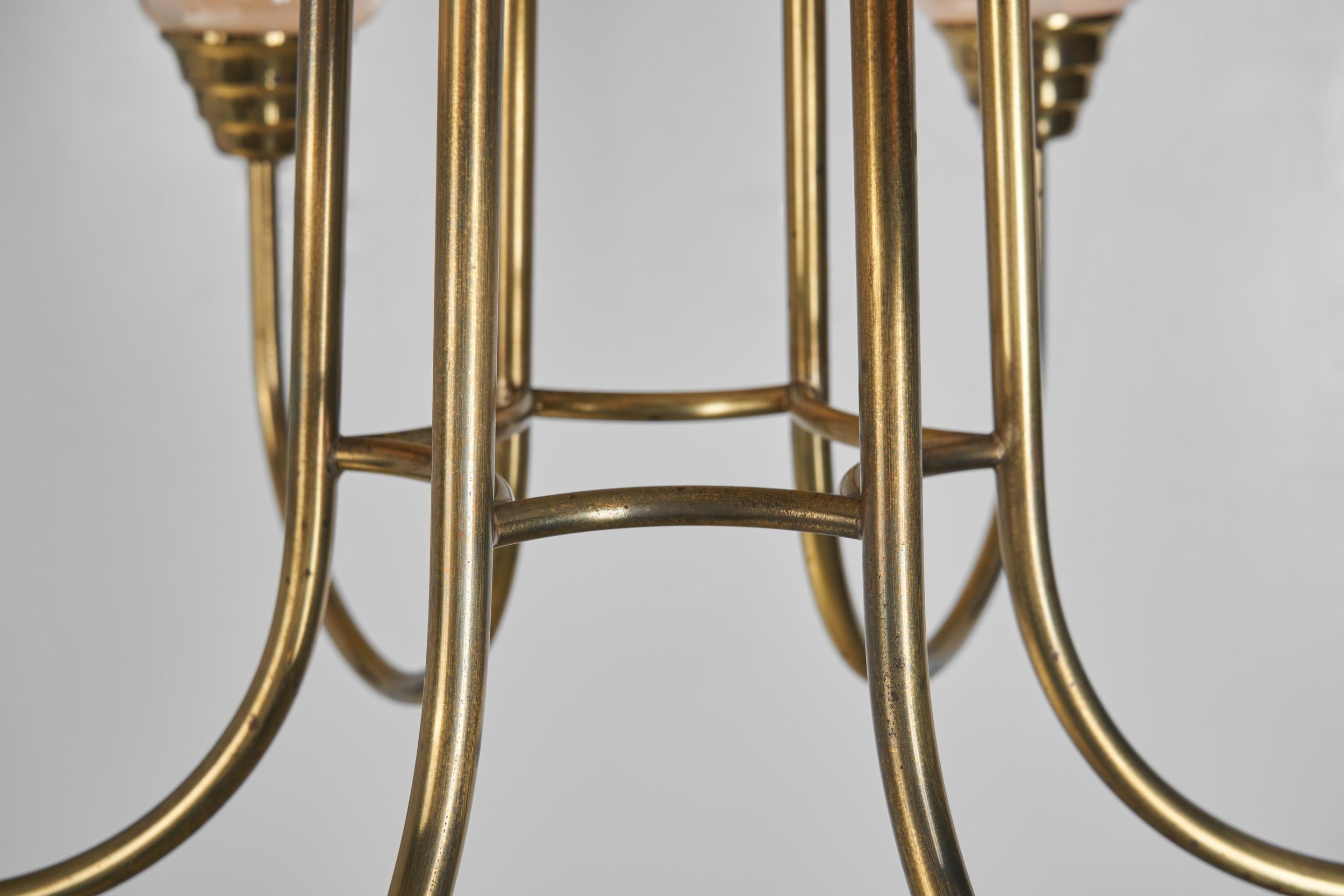 Mid-Century Brass and Opal 'ER 68/6' Chandelier for Itsu, Finland ca 1950s For Sale 6