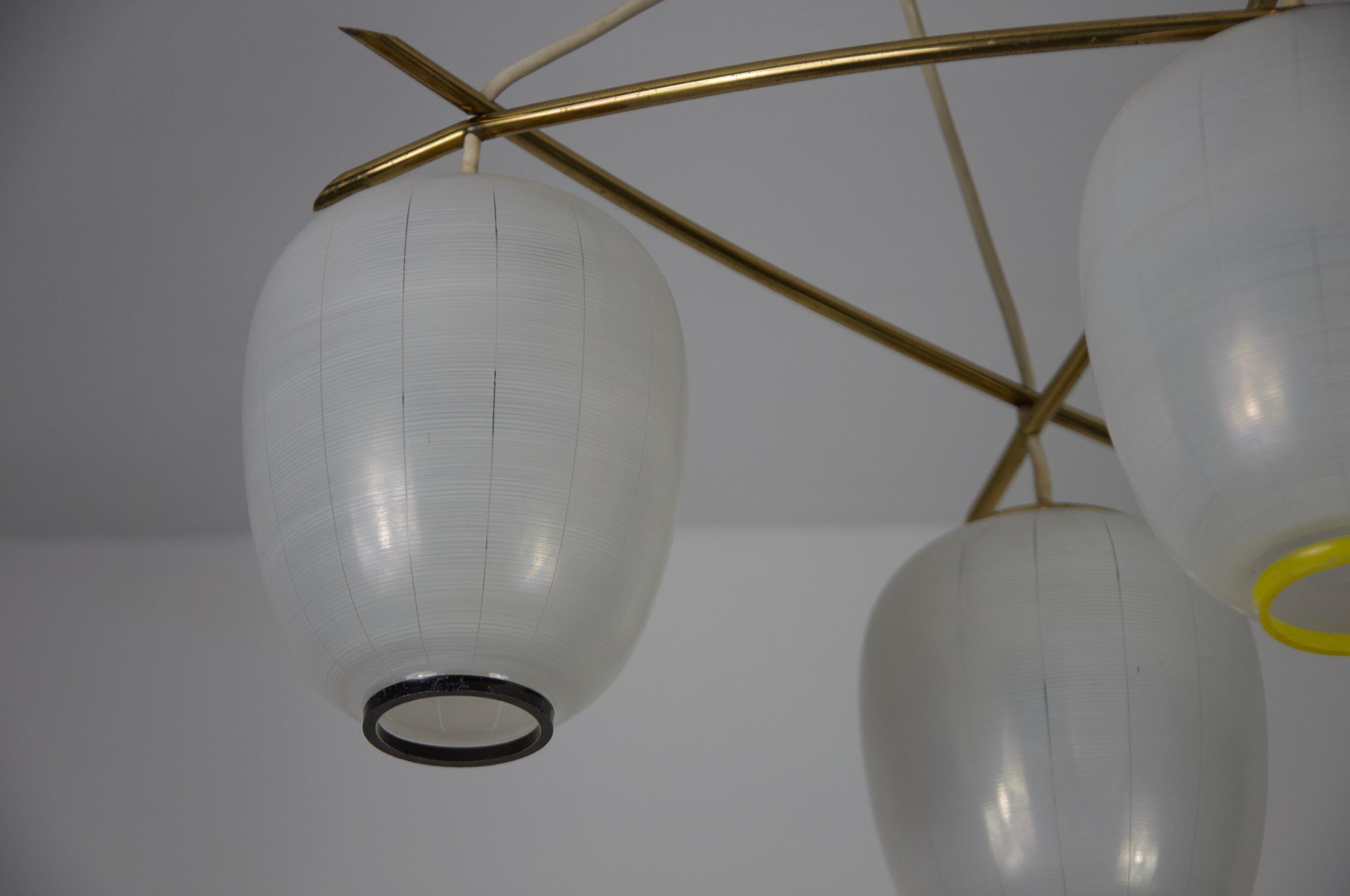 Mid-Century Brass and Opal Glass Cascade Ceiling Lamp, Germany, 1960s For Sale 5