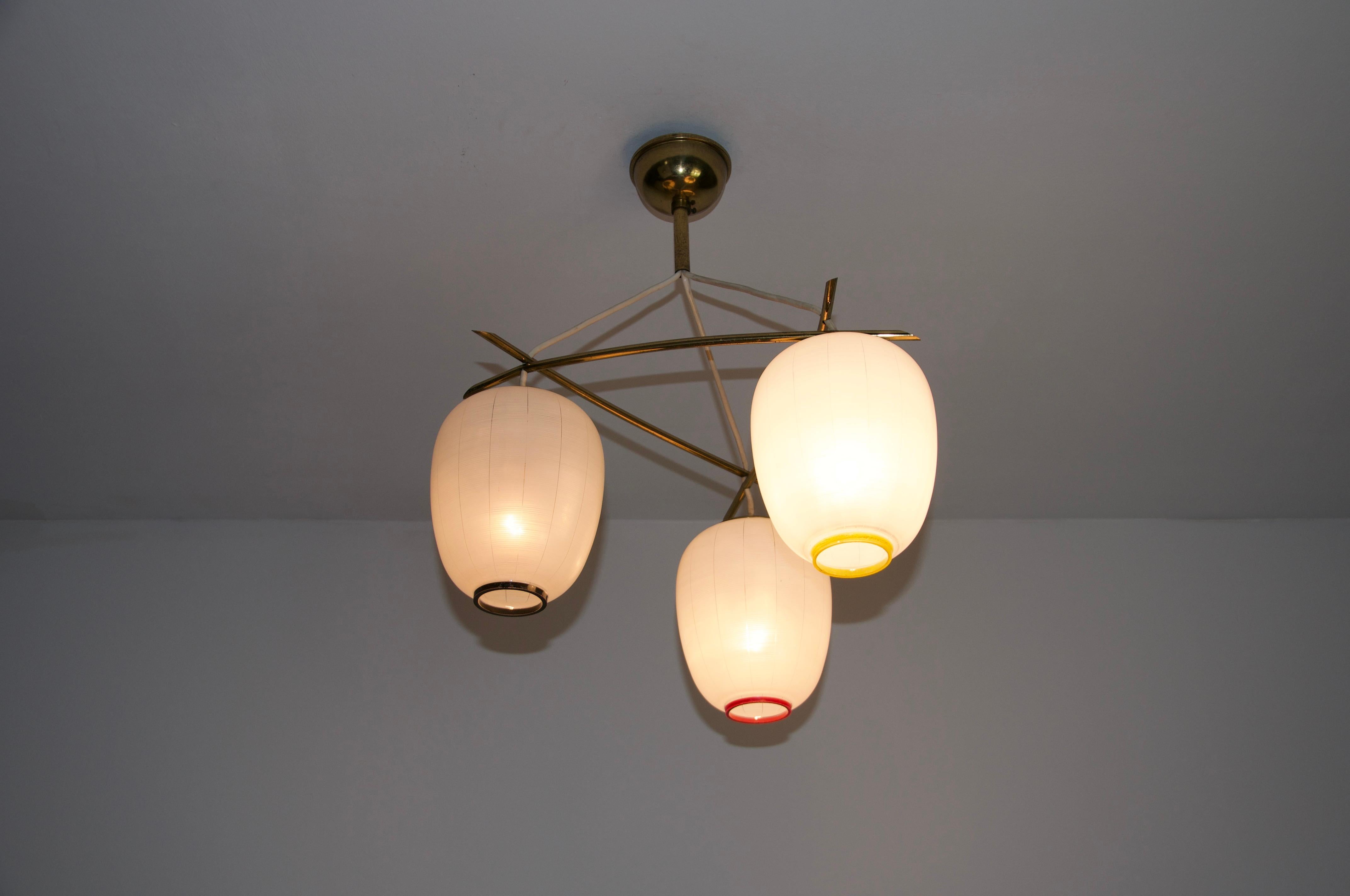 Mid-Century Modern Mid-Century Brass and Opal Glass Cascade Ceiling Lamp, Germany, 1960s For Sale