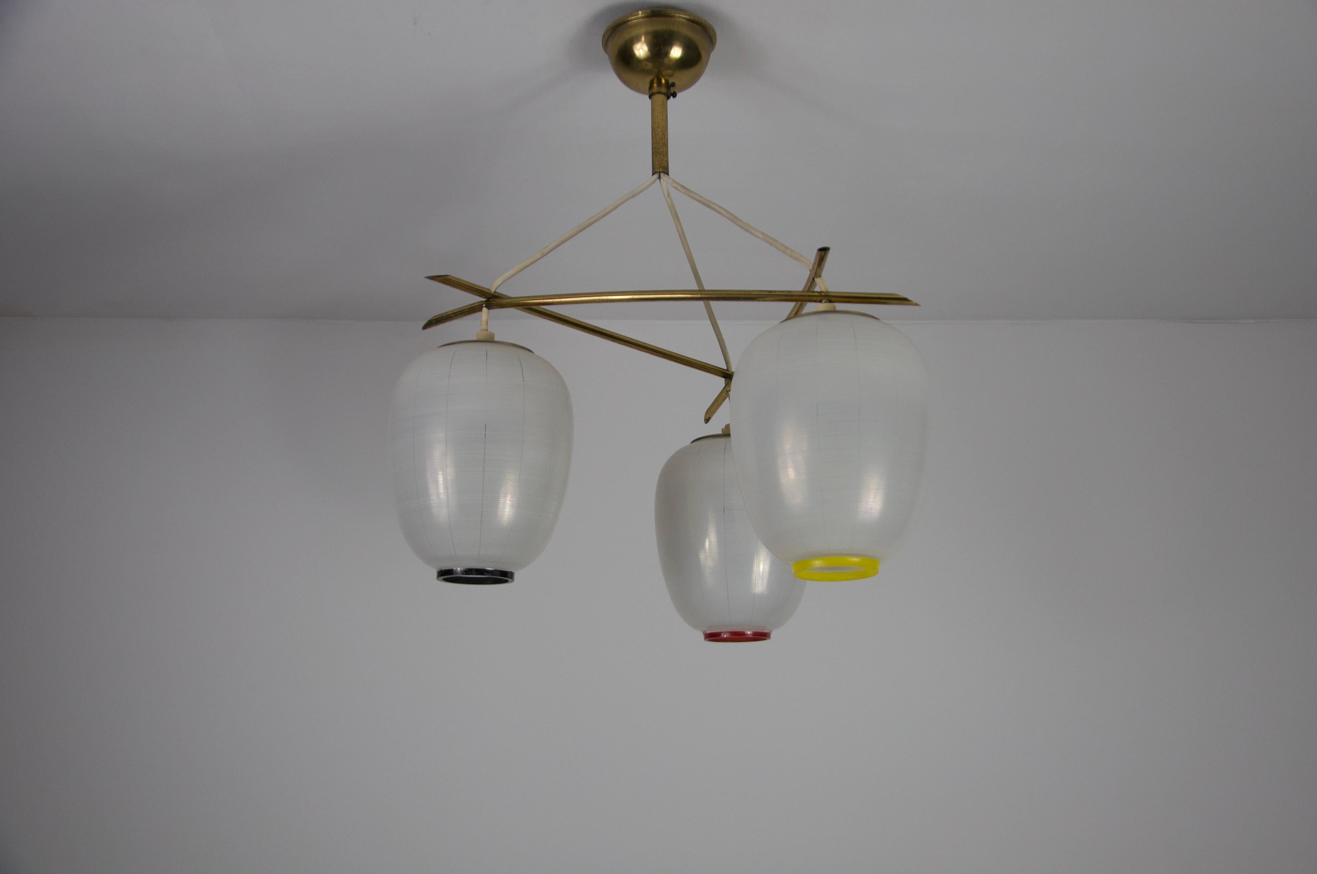 Mid-20th Century Mid-Century Brass and Opal Glass Cascade Ceiling Lamp, Germany, 1960s For Sale